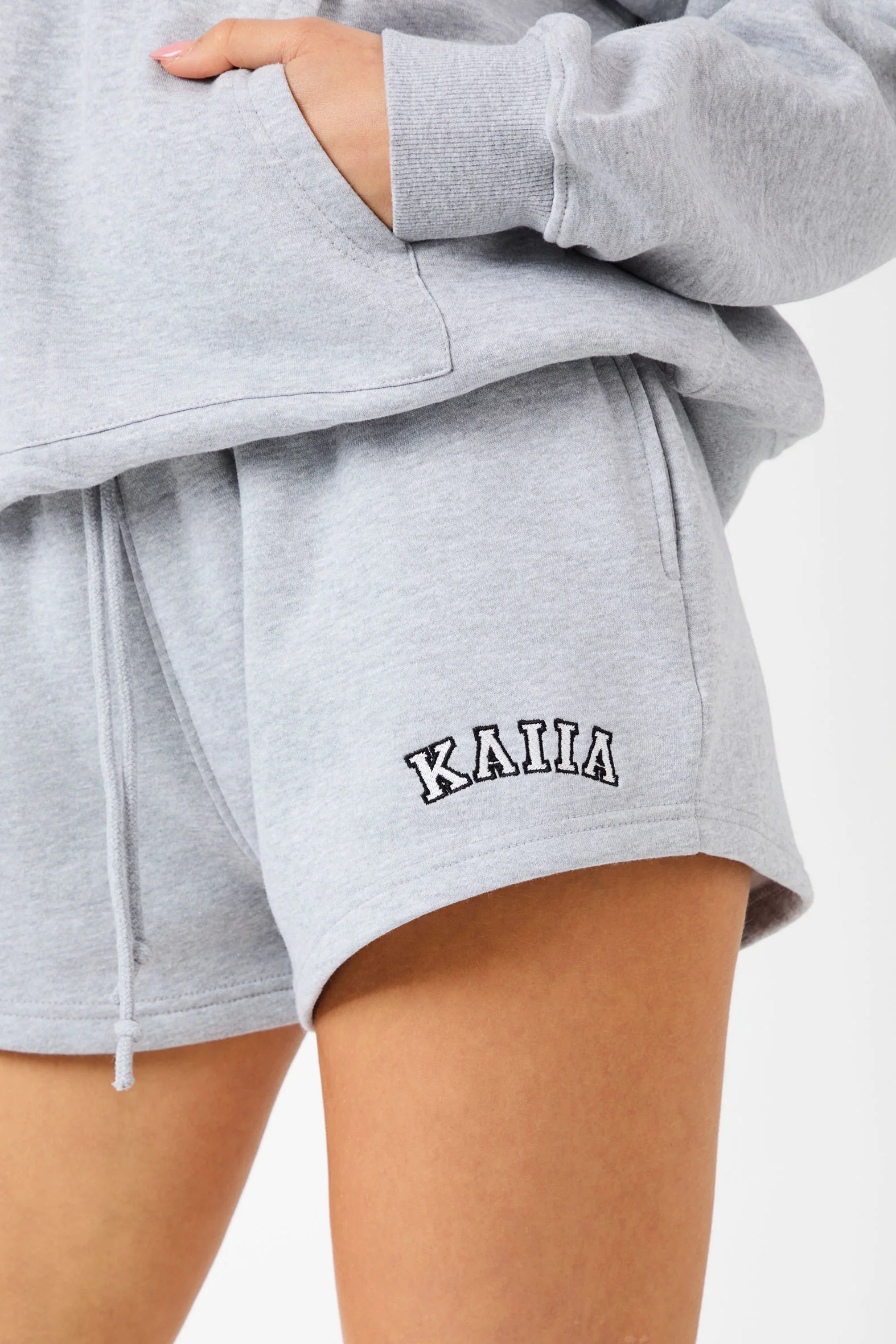 Kaiia Logo Mini Sweat Shorts Grey Marl & White - Image 2