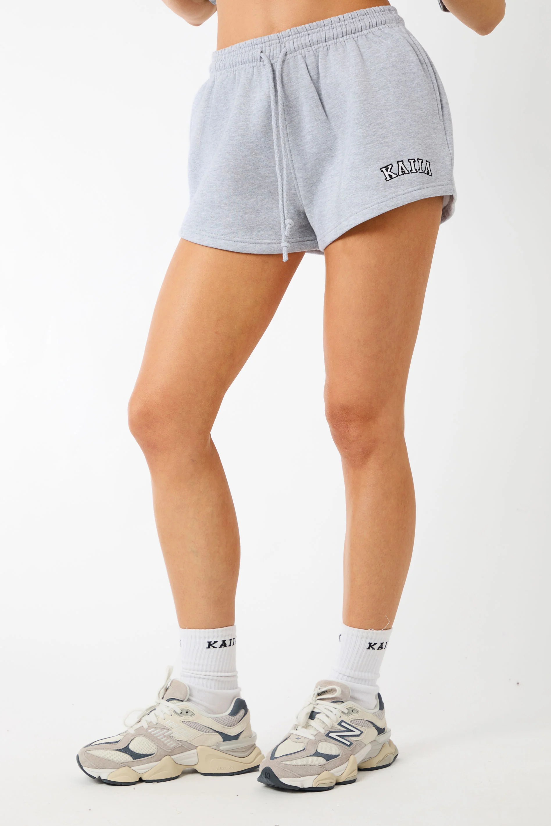 Kaiia Logo Mini Sweat Shorts Grey Marl & White - Image 3
