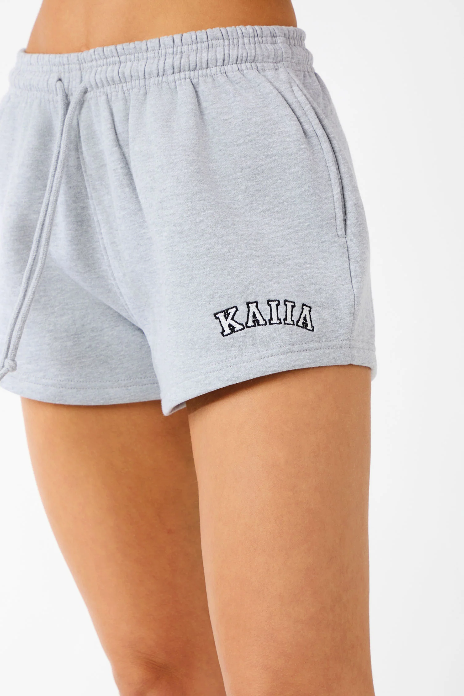 Kaiia Logo Mini Sweat Shorts Grey Marl & White - Image 4