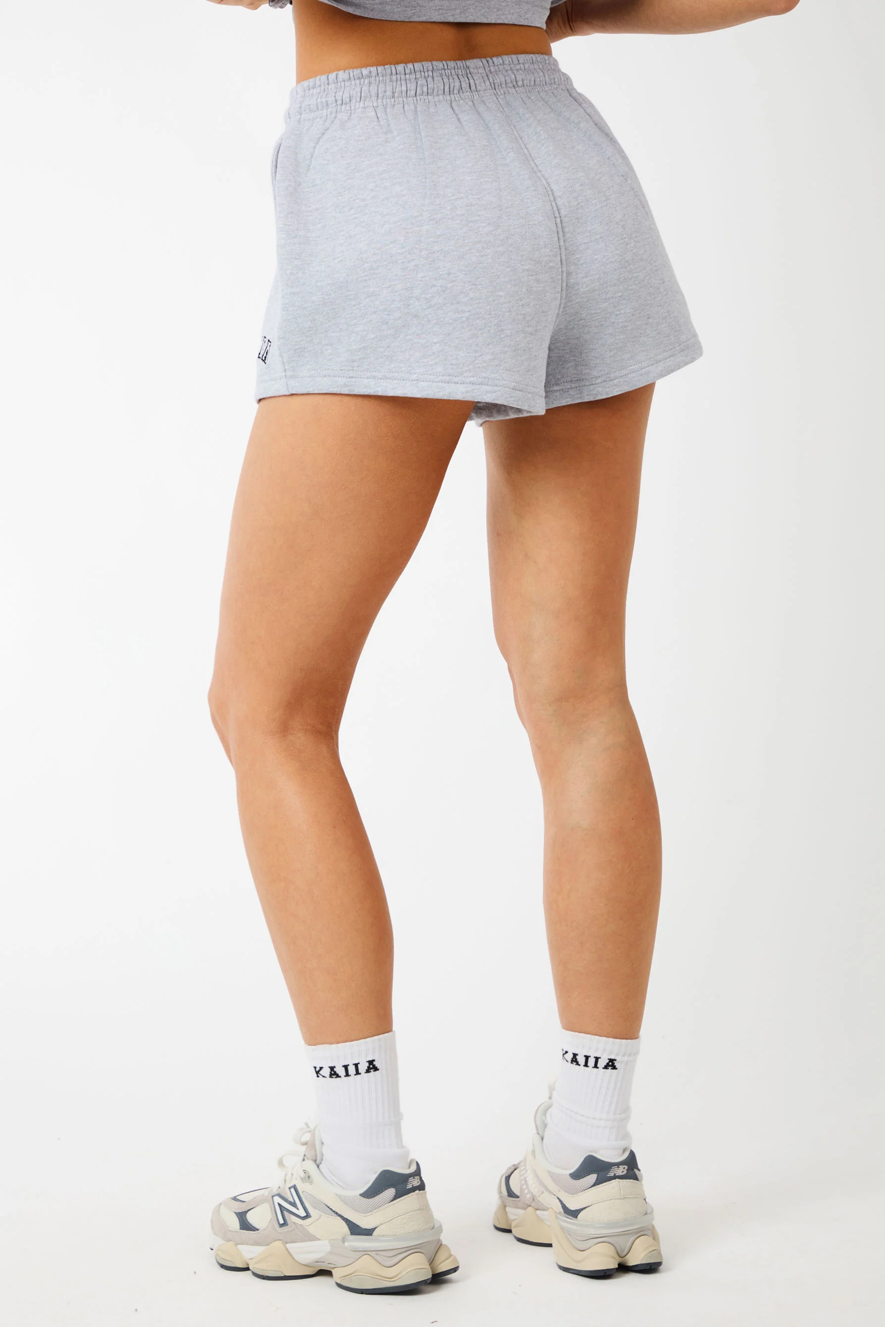 Kaiia Logo Mini Sweat Shorts Grey Marl & White - Image 5