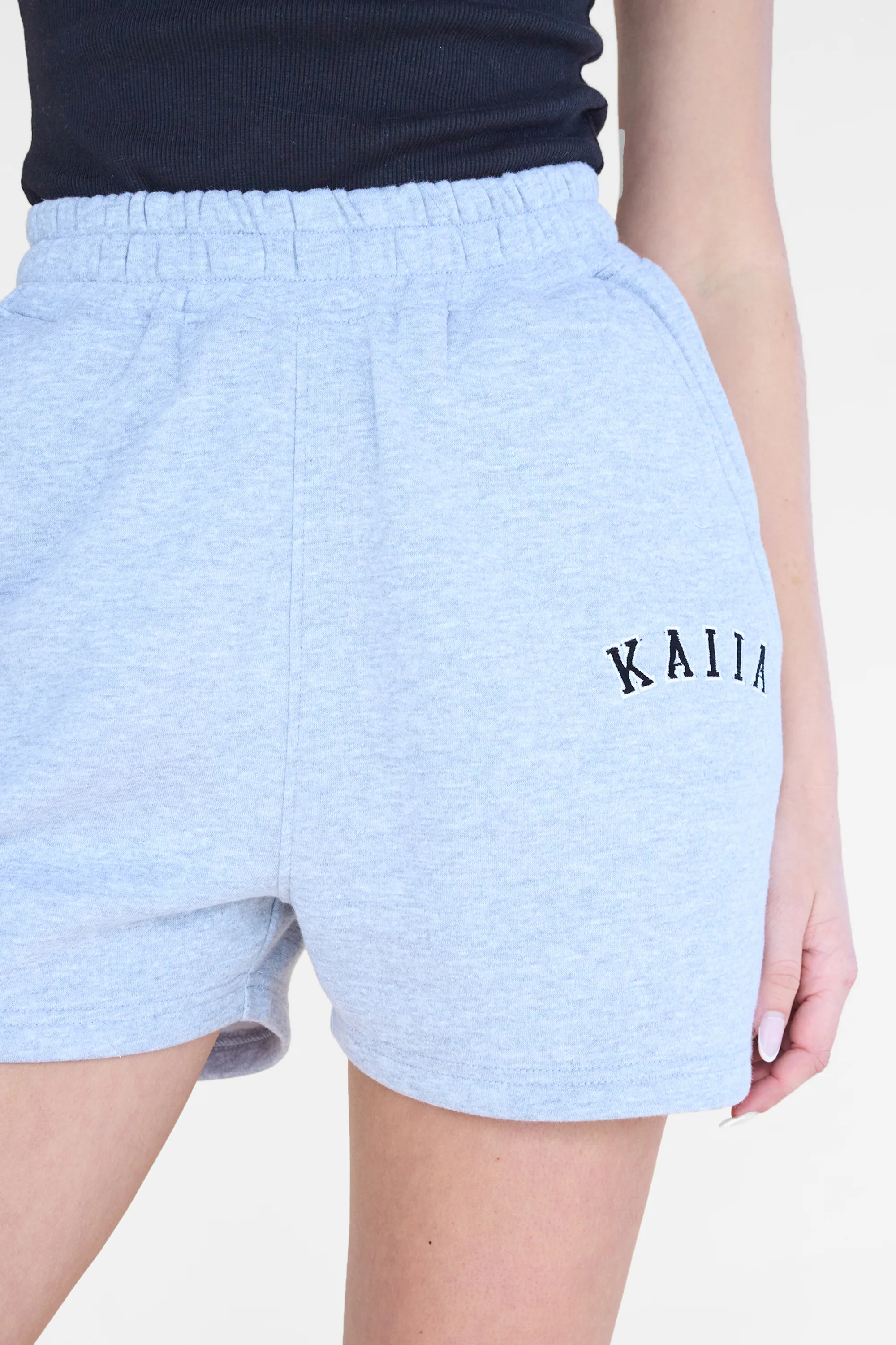 Kaiia Logo Sweat Shorts Grey Marl & Black - Image 4