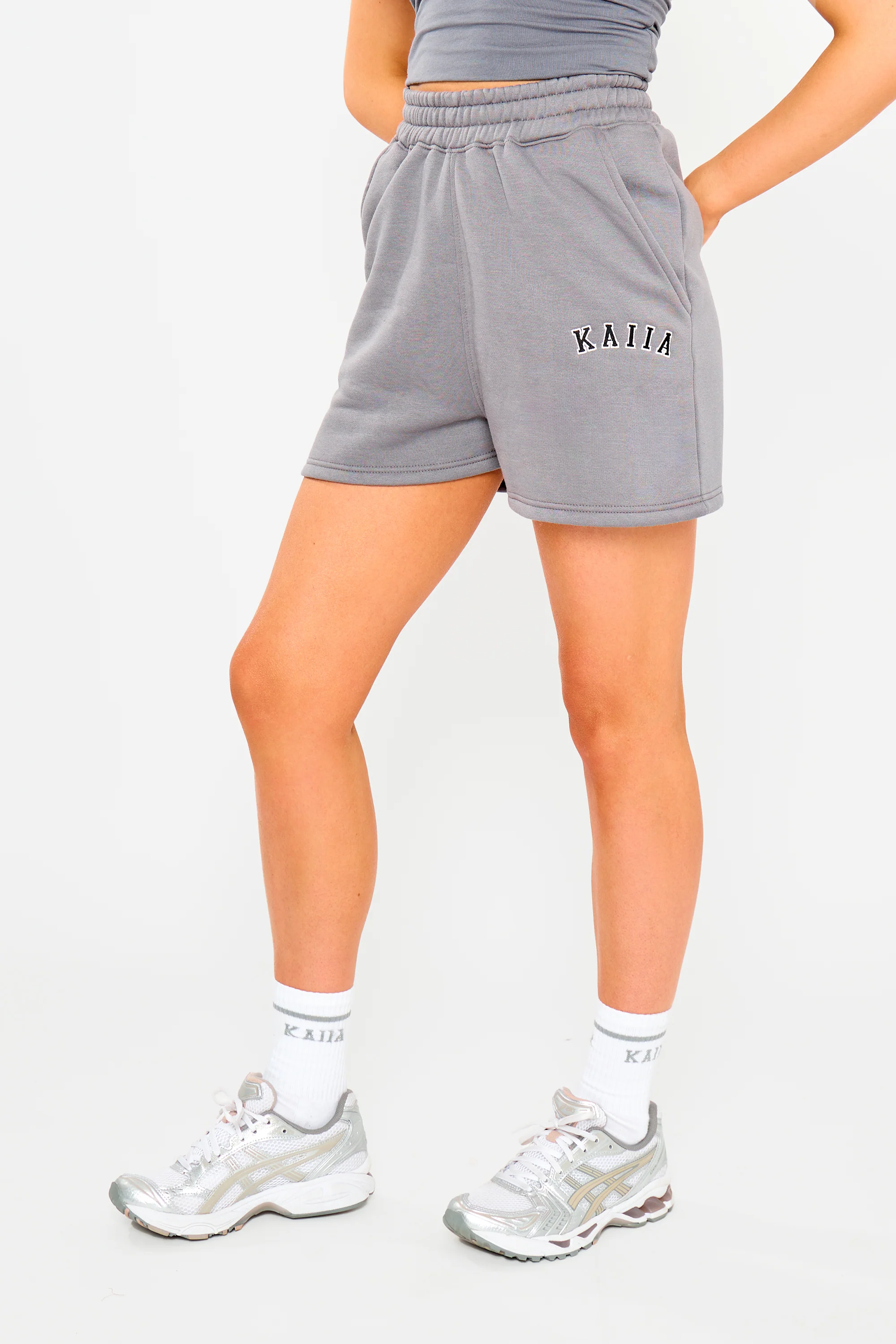 Kaiia Logo Sweat Shorts in Charcoal Grey - Image 8