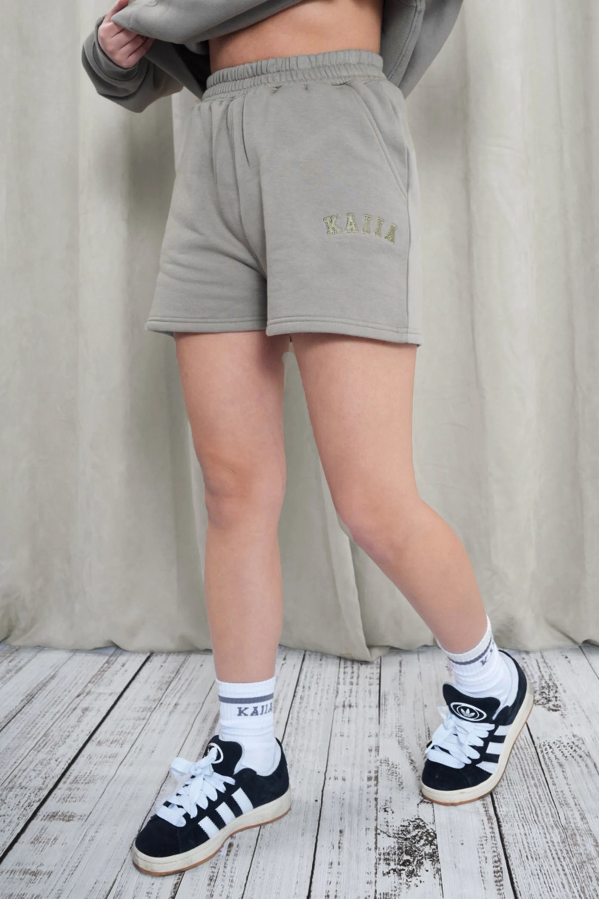 Kaiia Logo Sweat Shorts in Khaki - Image 6