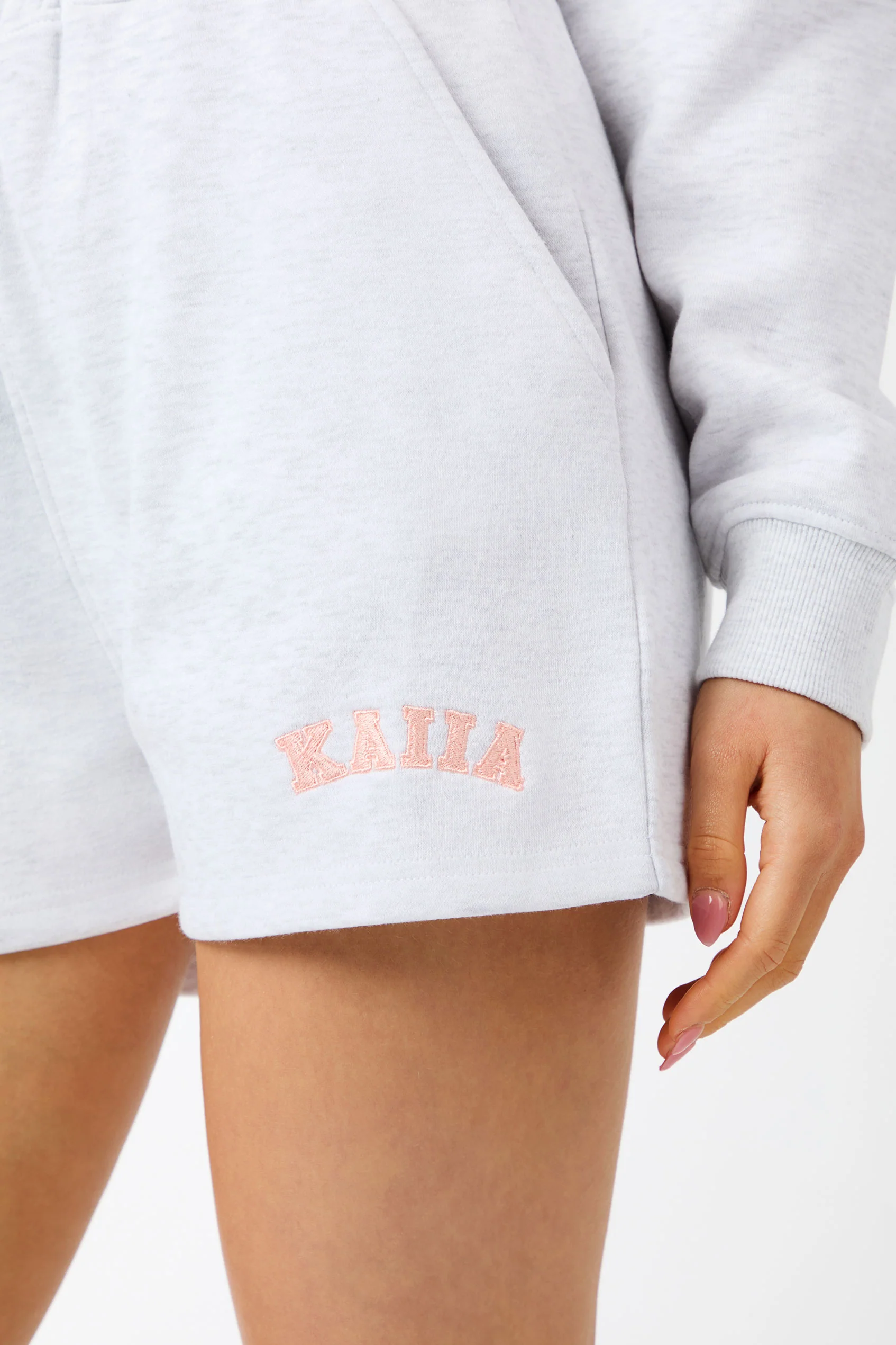 Kaiia Logo Sweat Shorts Light Grey Marl & Dusty Pink - Image 4