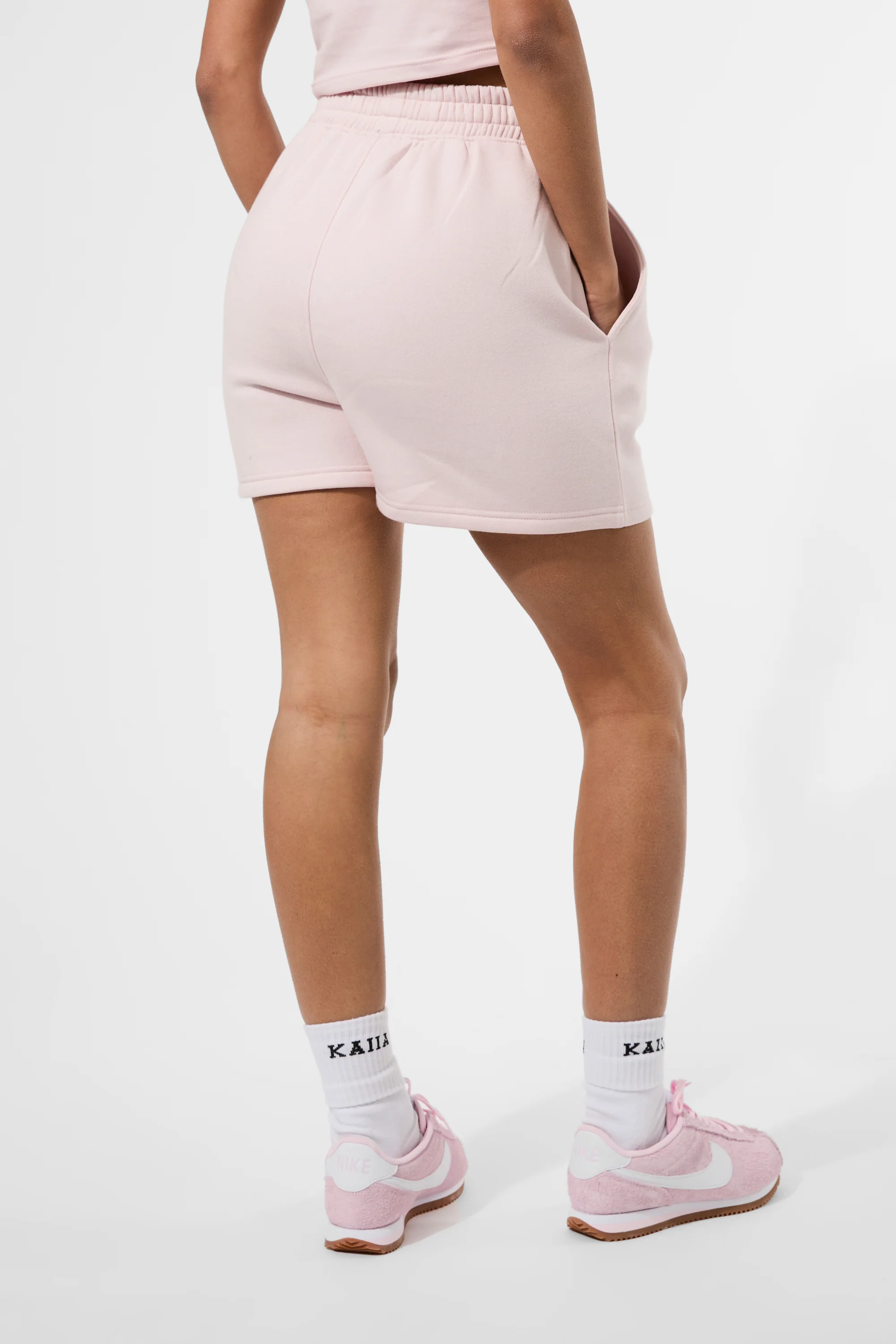 Kaiia Slogan Sweat Shorts Pink Chai - Image 3