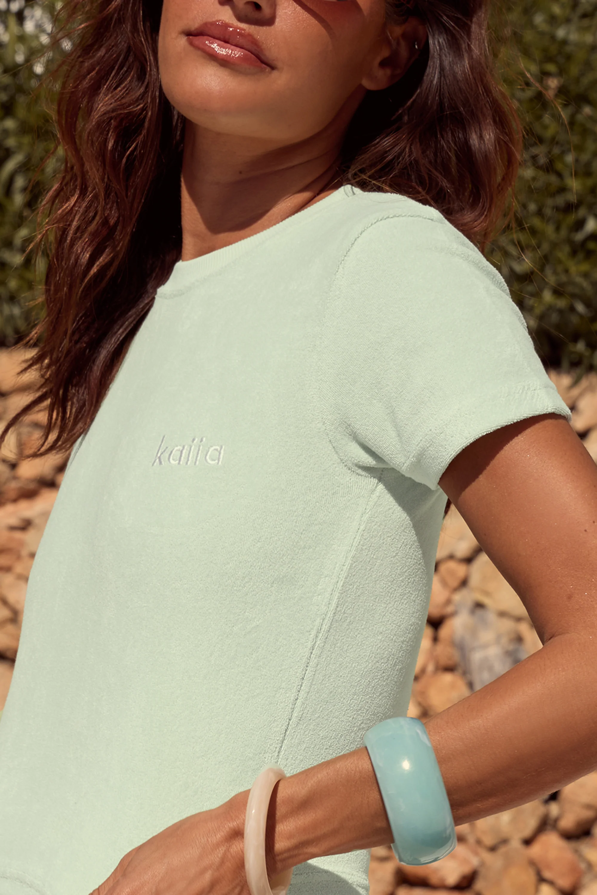 Kaiia Logo Towelling Baby Tee Lime Sorbet - Image 2