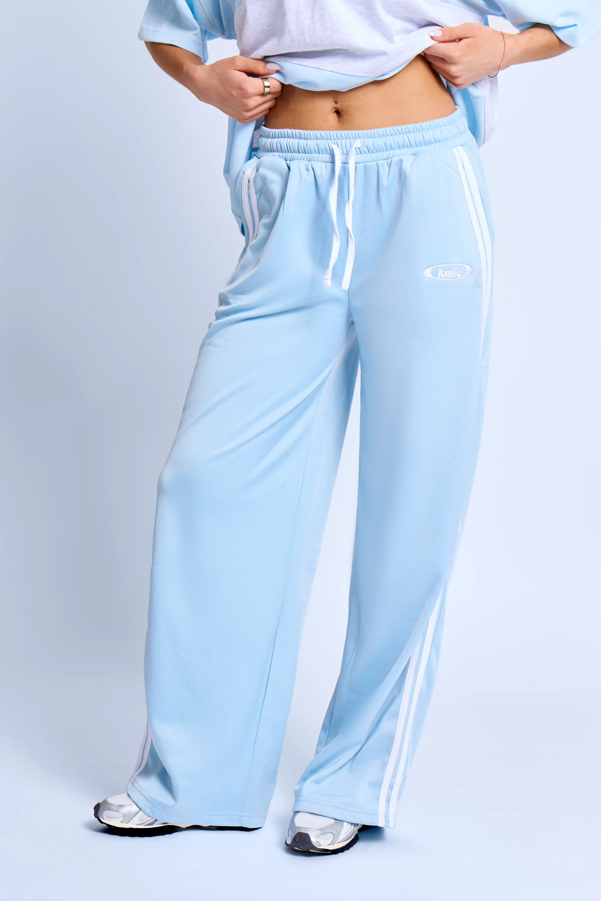 Kaiia Logo Tricot Joggers Baby Blue & White - Image 3