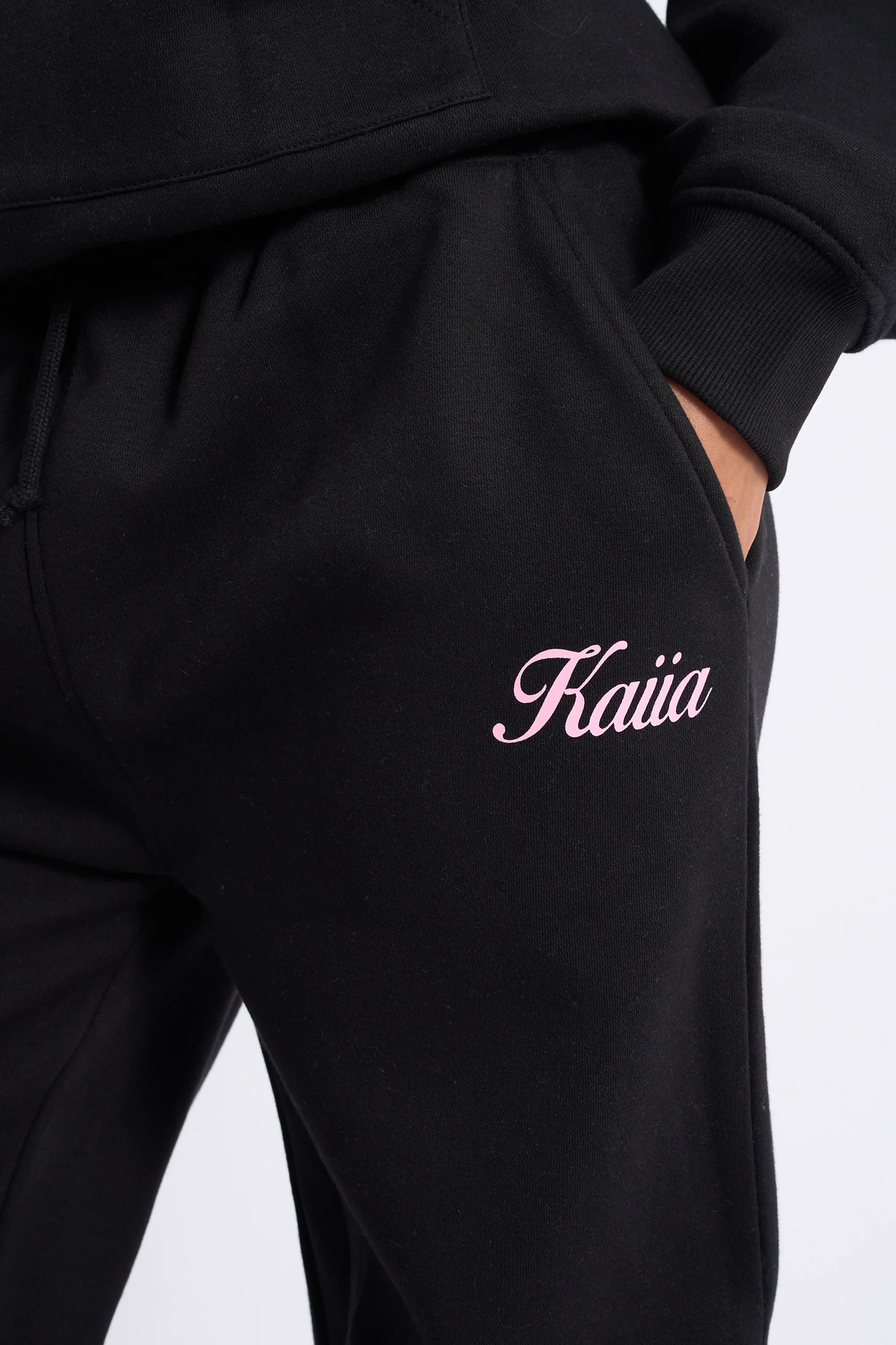 Kaiia Script Logo Wide Leg Joggers Black & Pink - Image 4