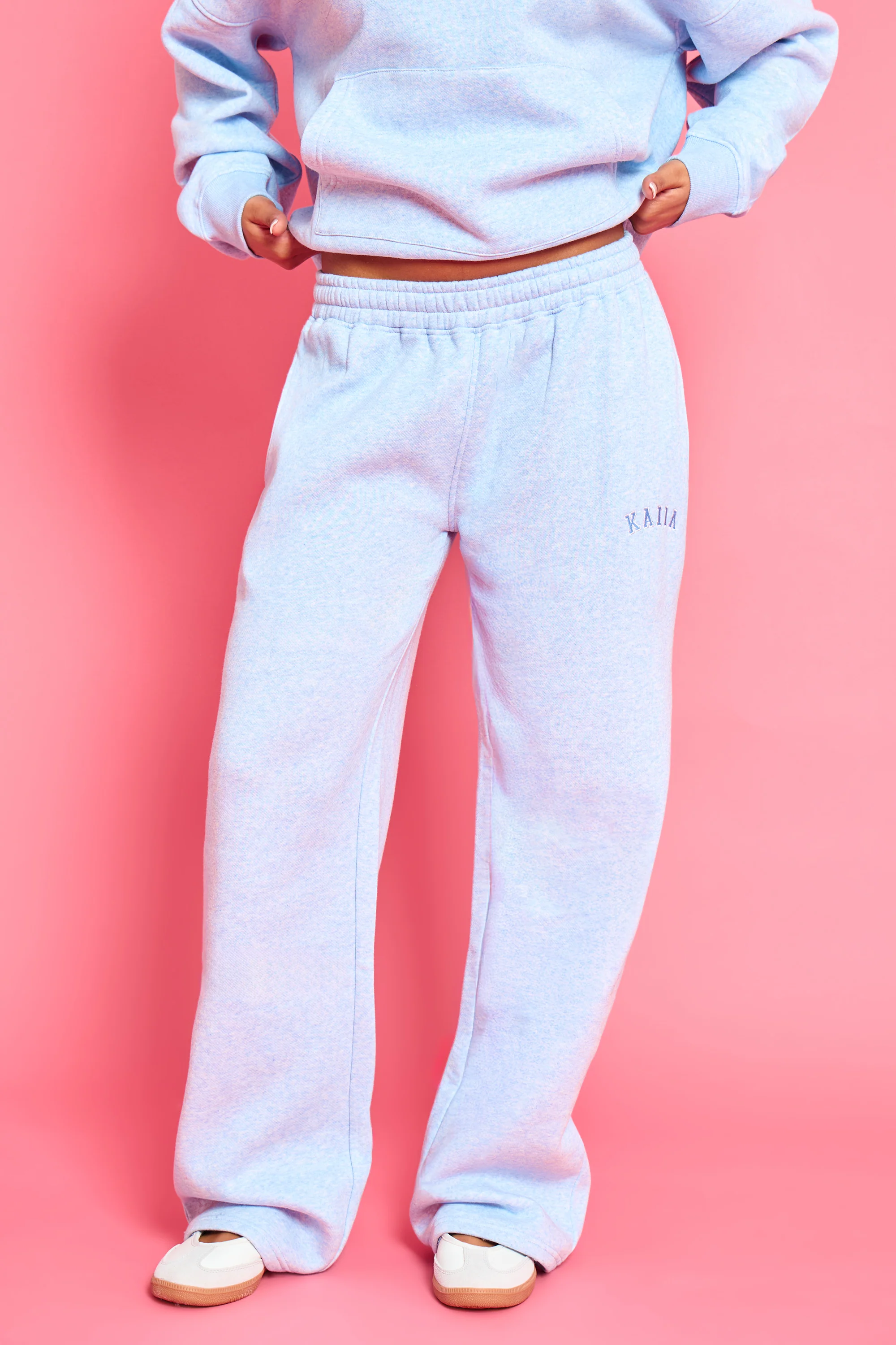 Kaiia Logo Wide Leg Joggers Baby Blue Marl - Image 3