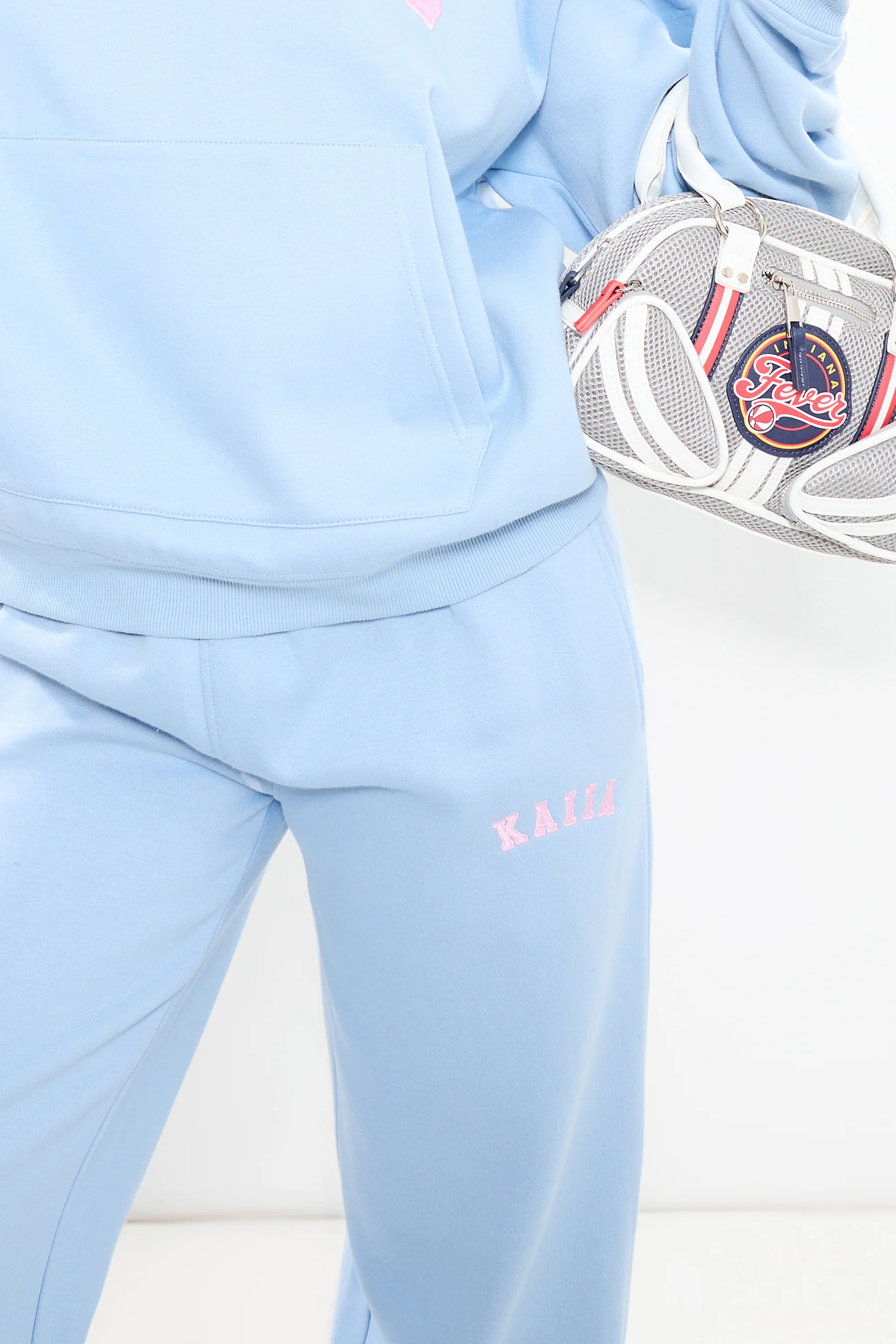 Kaiia Logo Wide Leg Joggers Baby Blue & Pink - Image 2