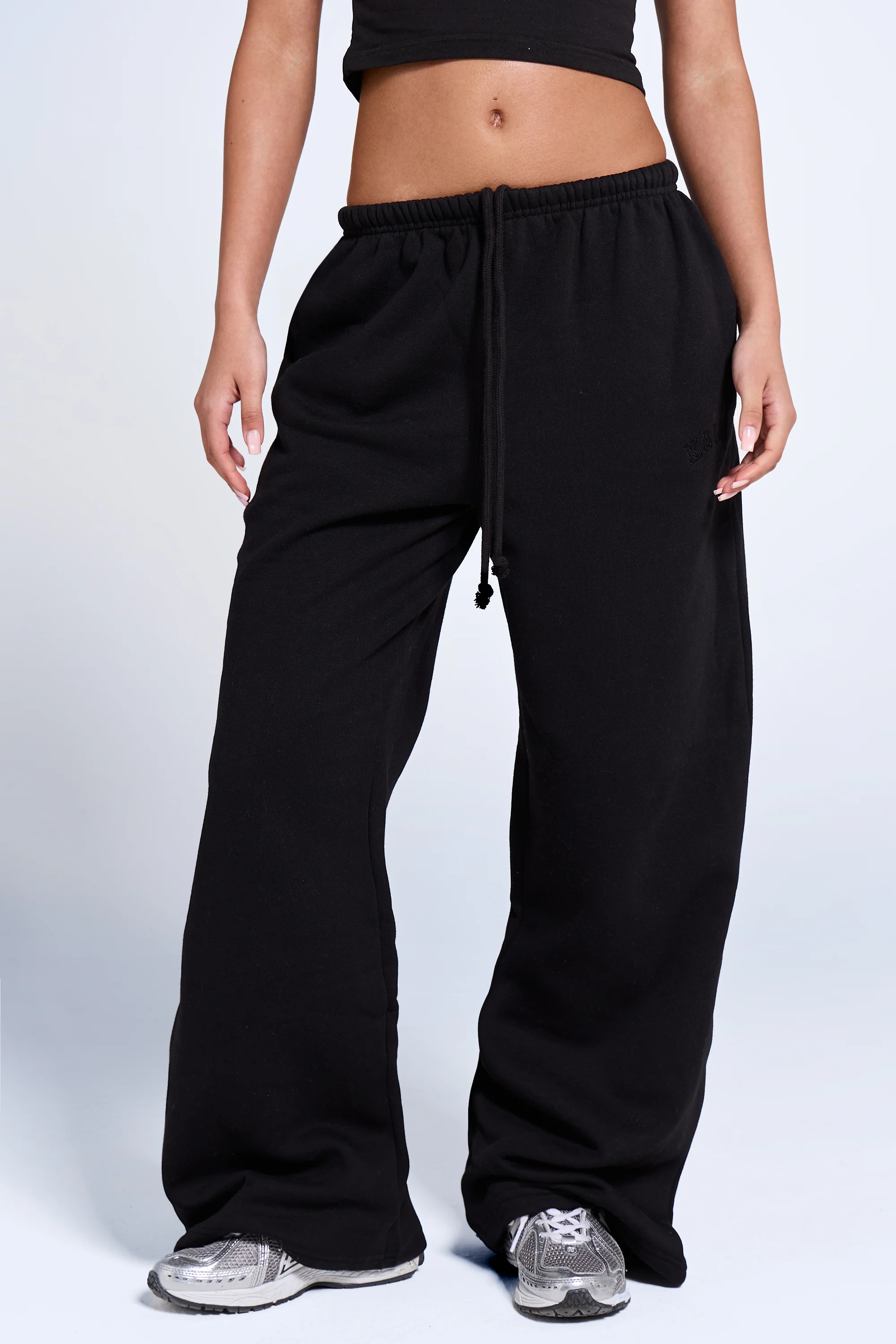 Kaiia Logo Wide Leg Joggers Black On Black - Image 3
