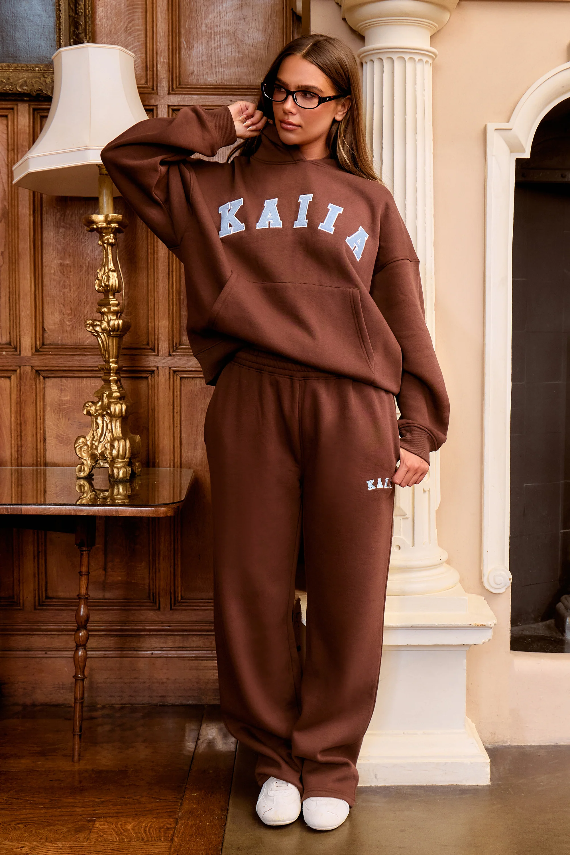 Kaiia Logo Wide Leg Joggers Brown & Light Blue - Image 3