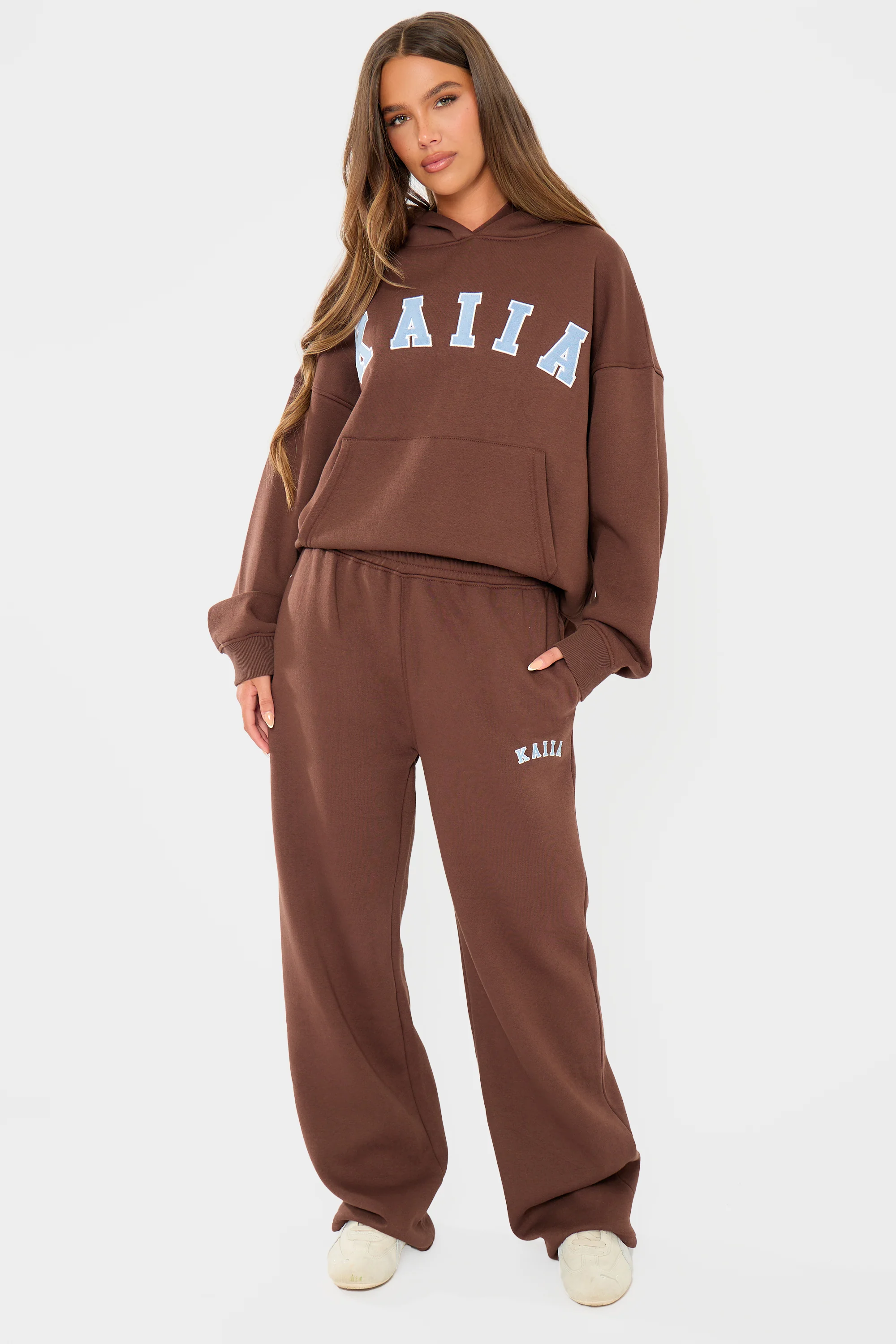 Kaiia Logo Wide Leg Joggers Brown & Light Blue - Image 5