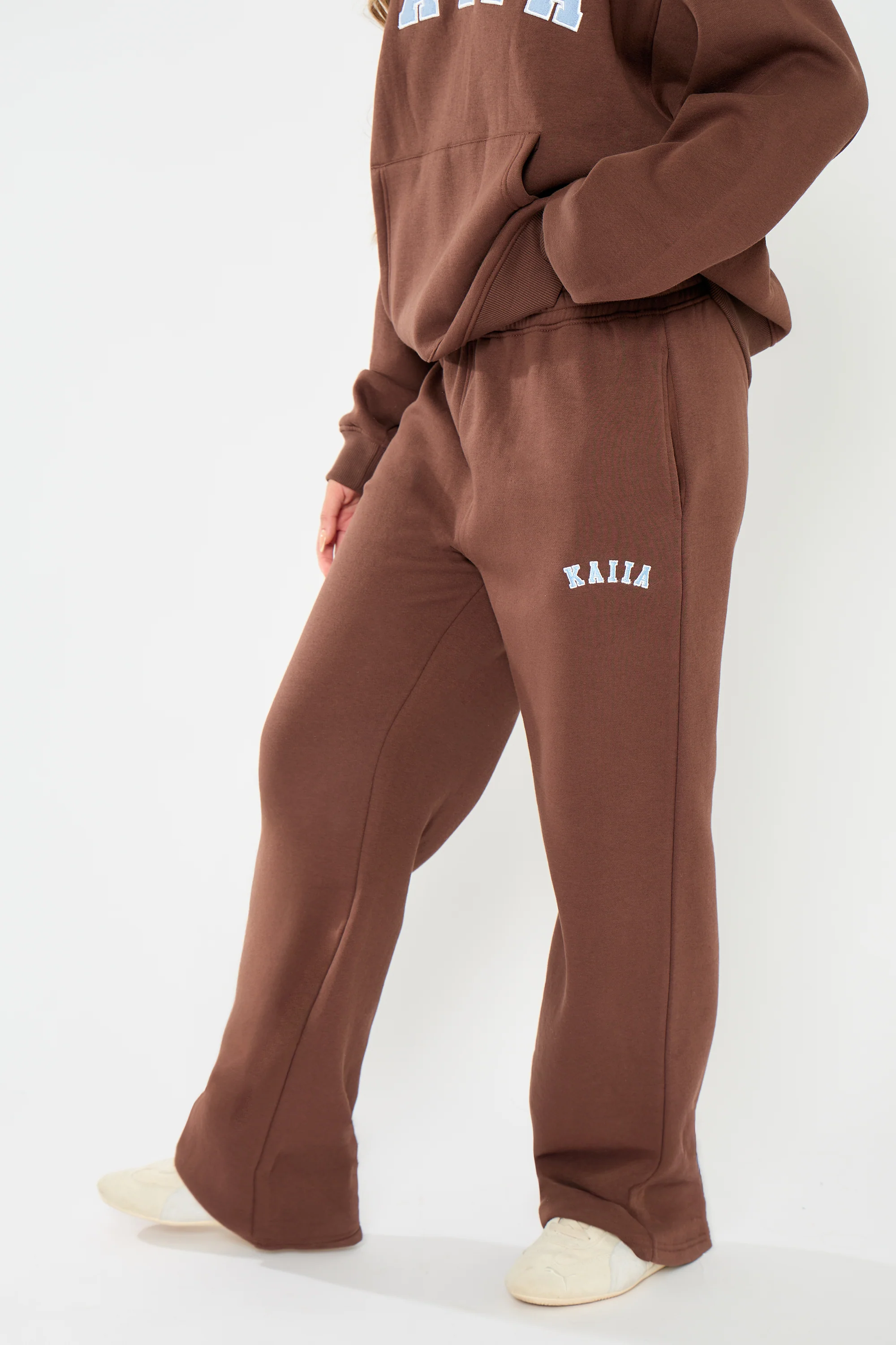 Kaiia Logo Wide Leg Joggers Brown & Light Blue - Image 6