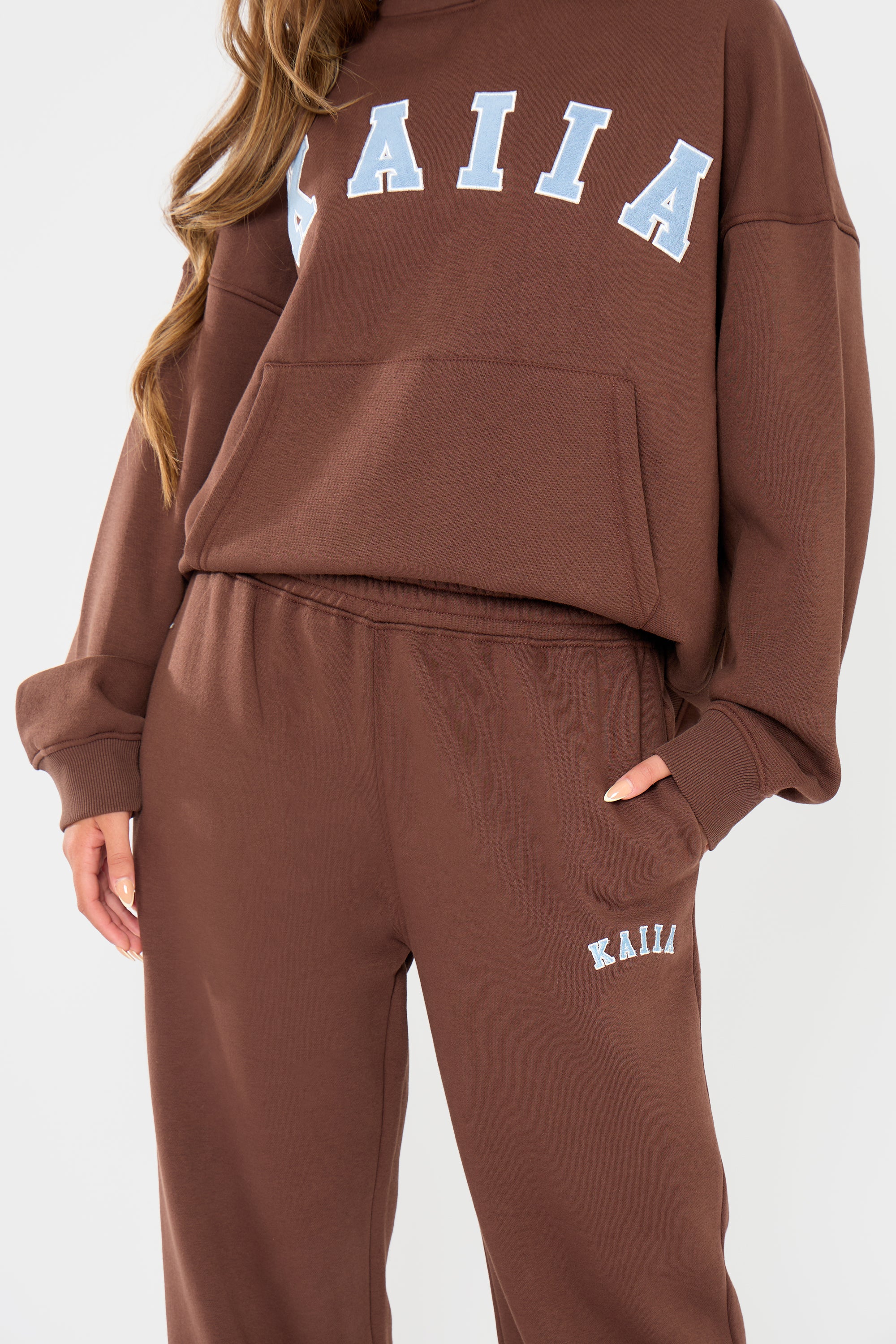 Kaiia Logo Wide Leg Joggers Brown & Light Blue - Image 7