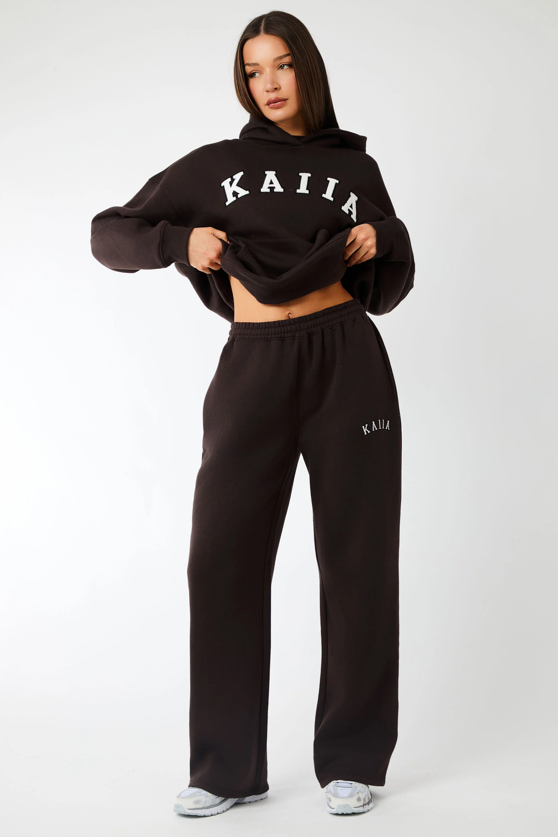 Kaiia Logo Wide Leg Joggers Brown - Image 3