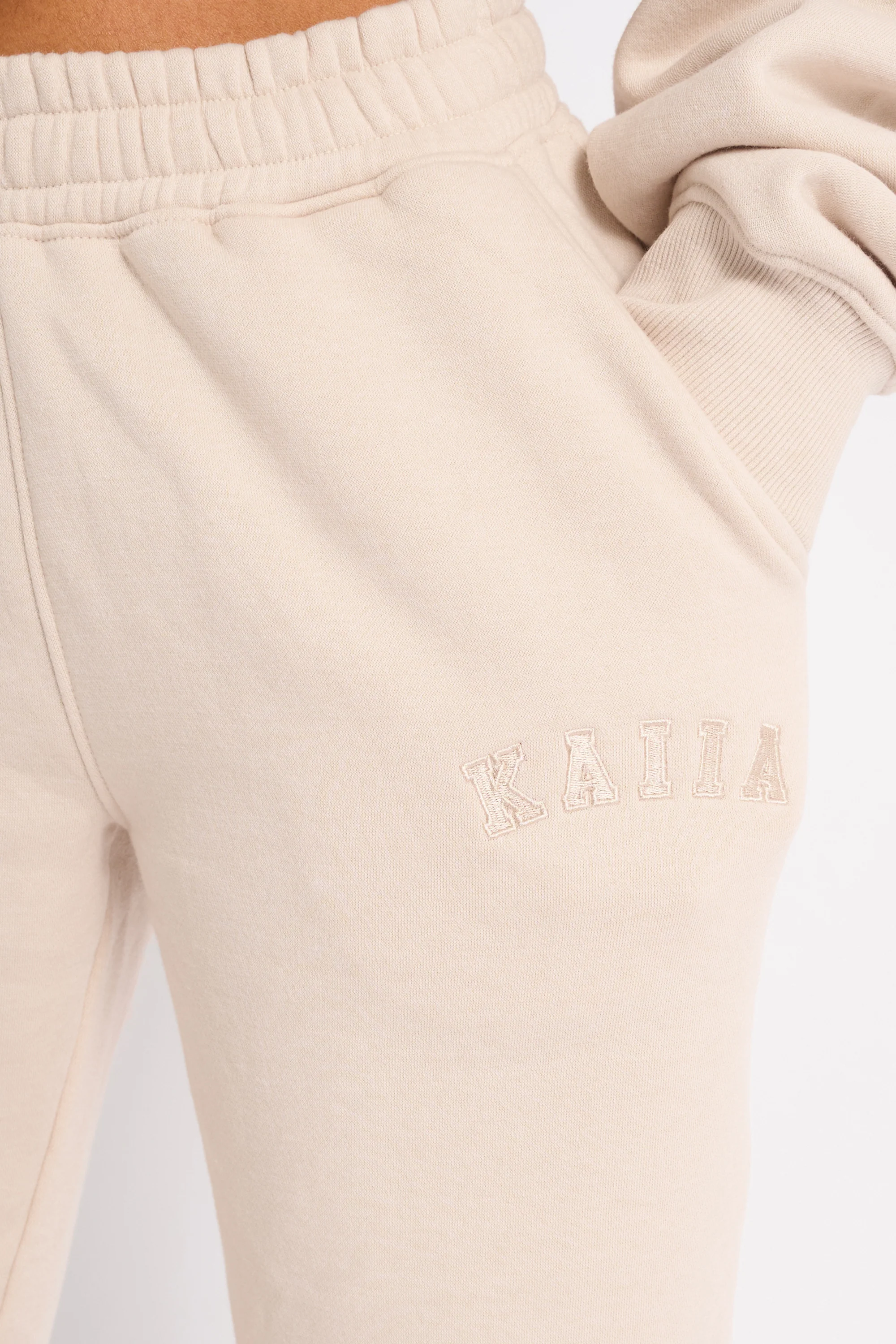 Kaiia Logo Wide Leg Joggers Cream - Image 4