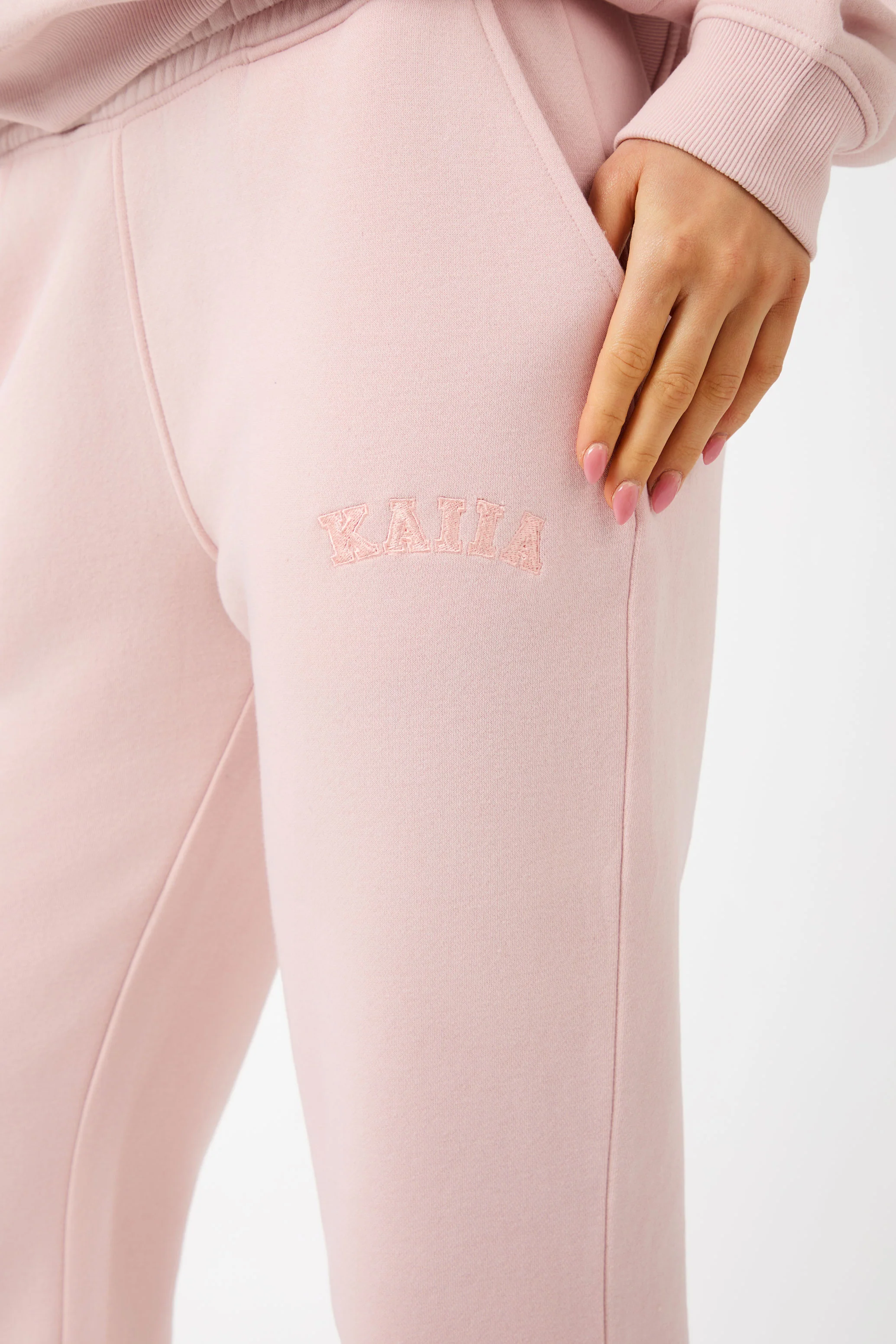 Kaiia Logo Wide Leg Joggers Dusty Pink - Image 3
