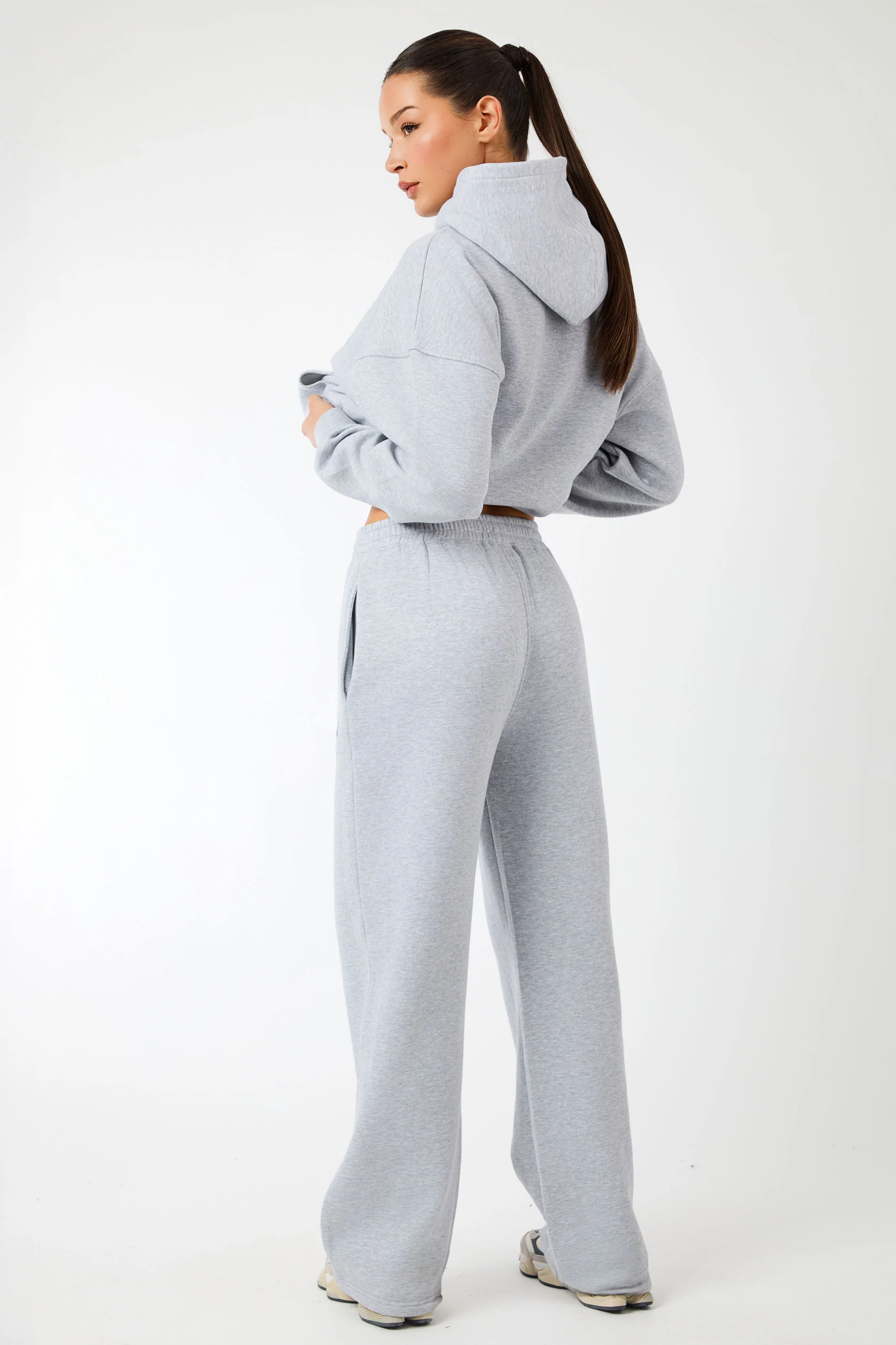 Kaiia Logo Wide Leg Joggers Grey Marl & White - Image 3