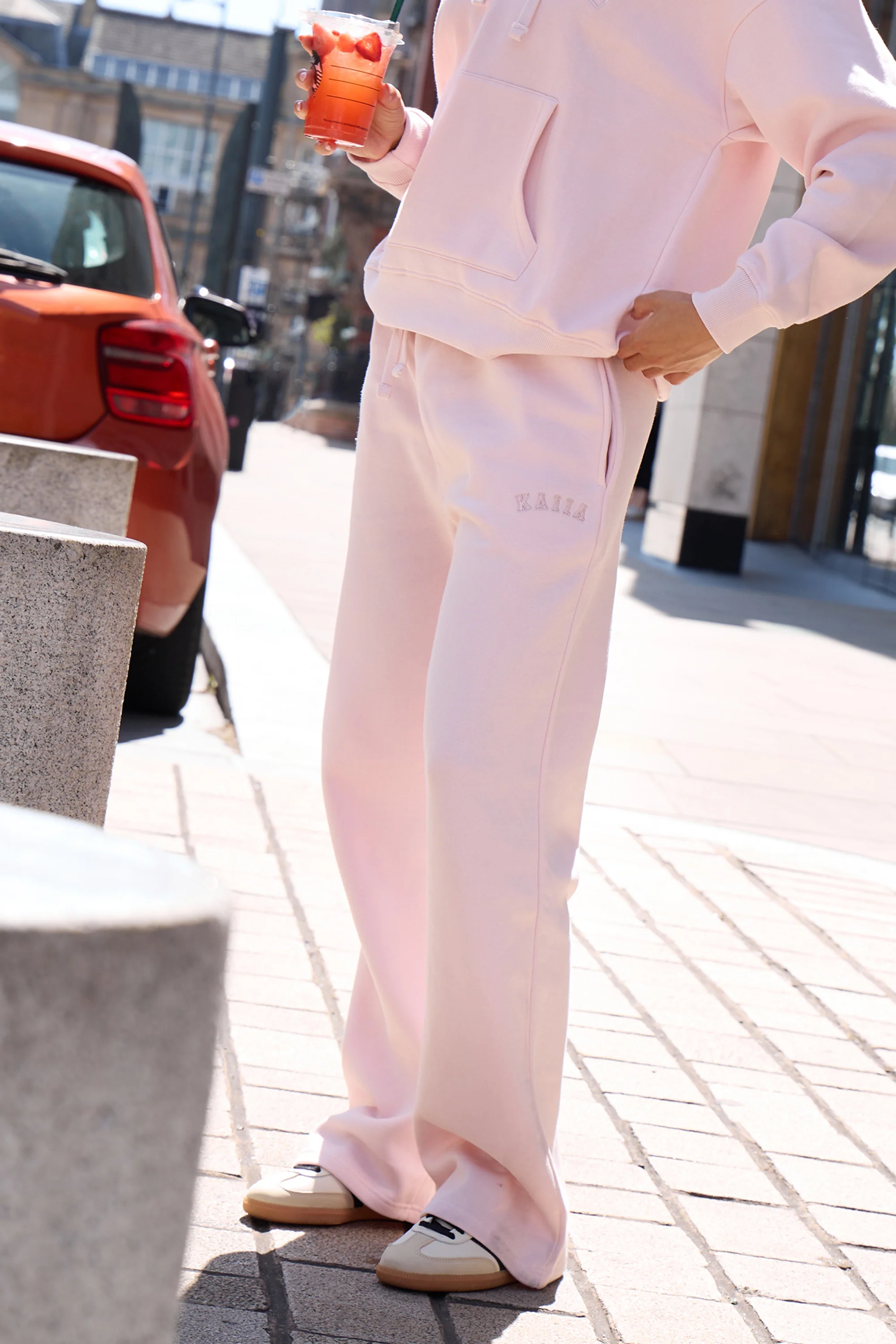 Kaiia Logo Drawstring Wide Leg Joggers Dusty Pink - Image 2