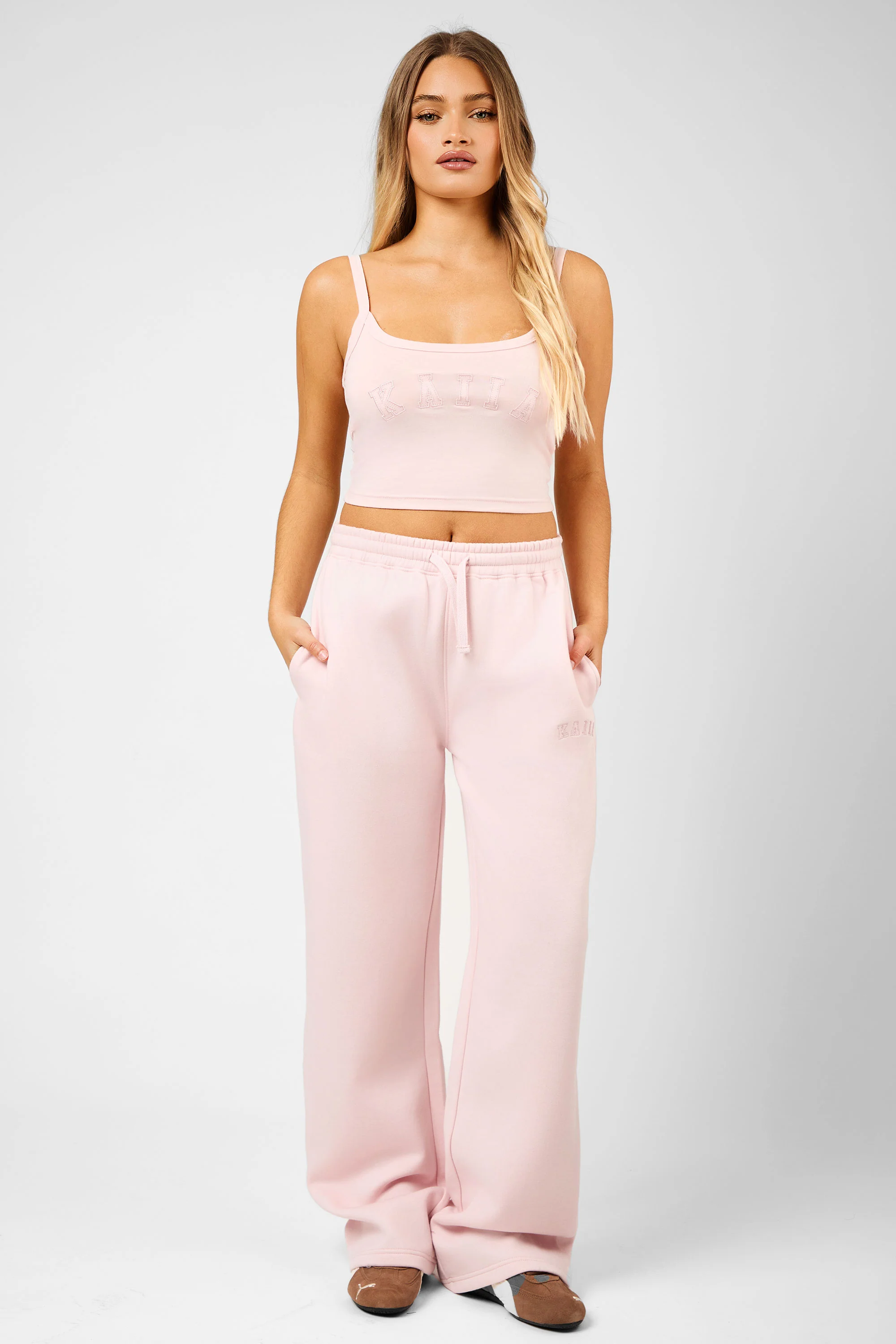 Kaiia Logo Drawstring Wide Leg Joggers Dusty Pink - Image 5