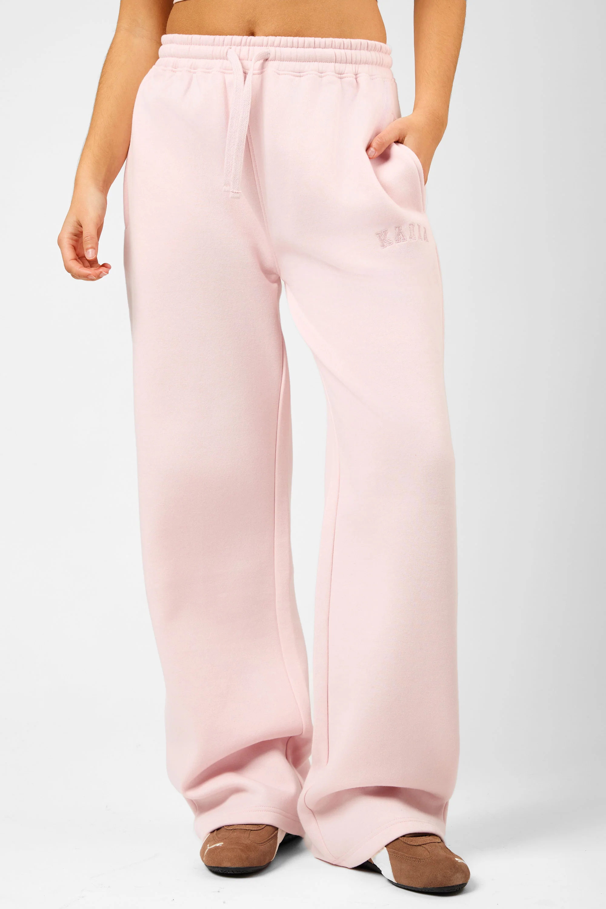 Kaiia Logo Drawstring Wide Leg Joggers Dusty Pink - Image 7