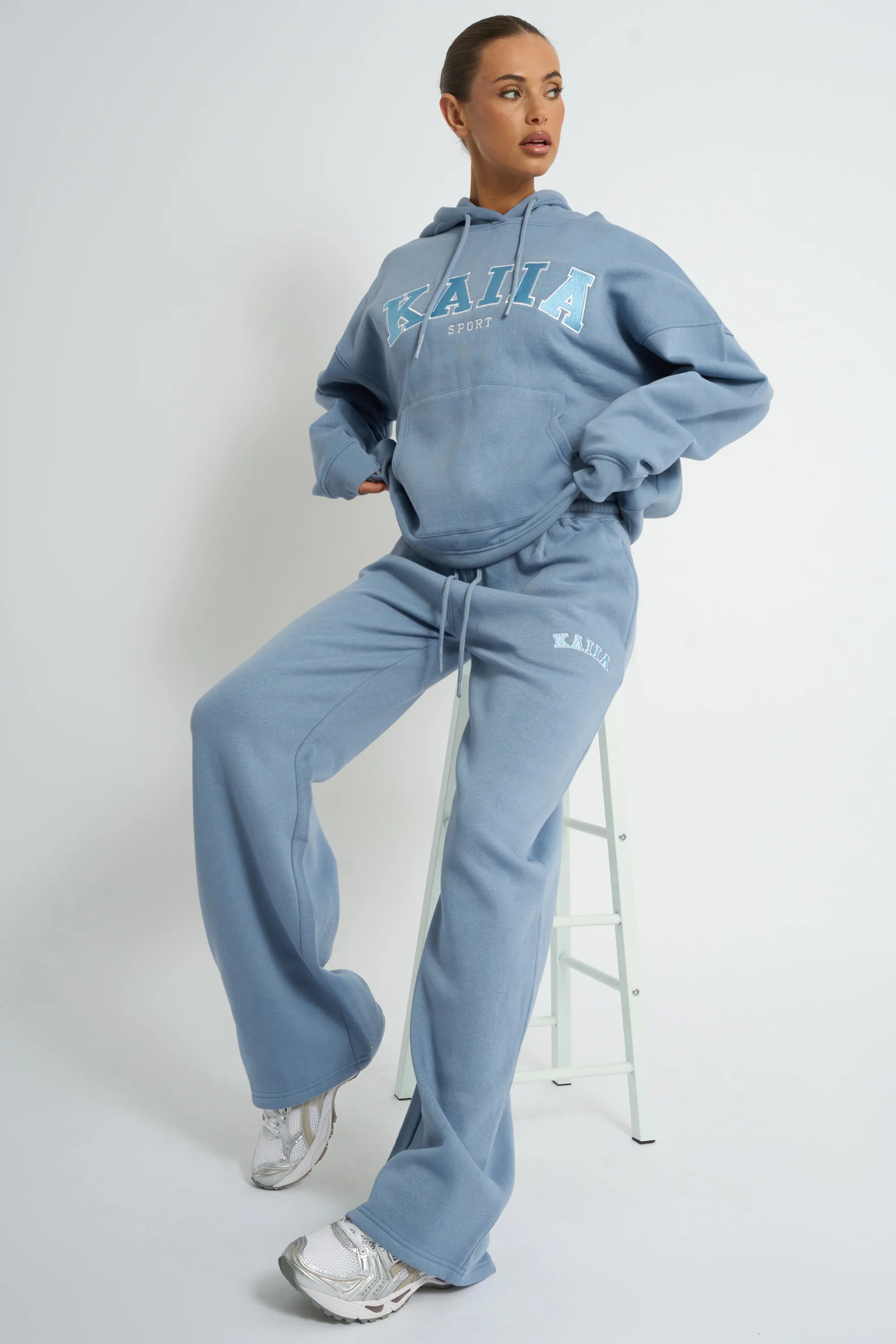 Kaiia Logo Wide Leg Joggers Vintage Blue