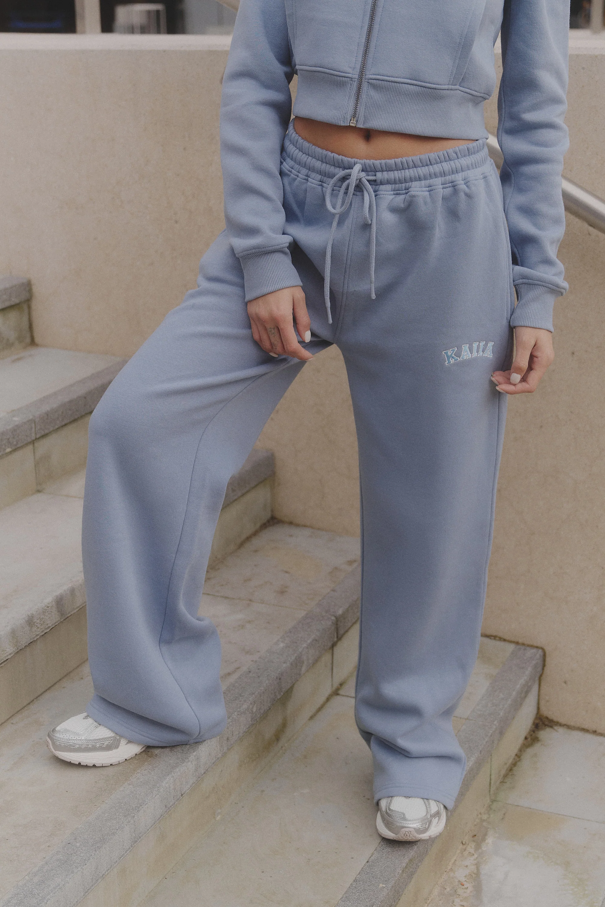Kaiia Logo Wide Leg Joggers Vintage Blue - Image 5