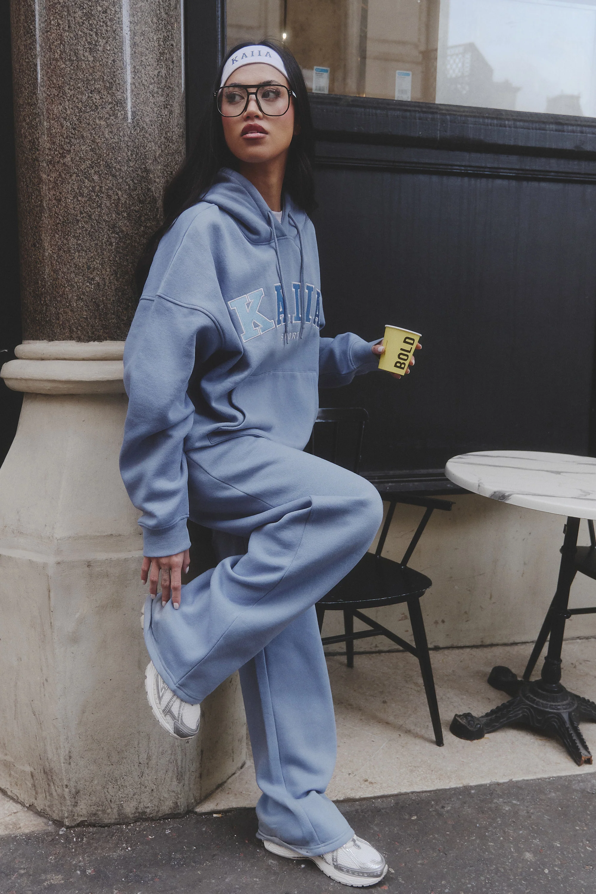 Kaiia Logo Wide Leg Joggers Vintage Blue - Image 6