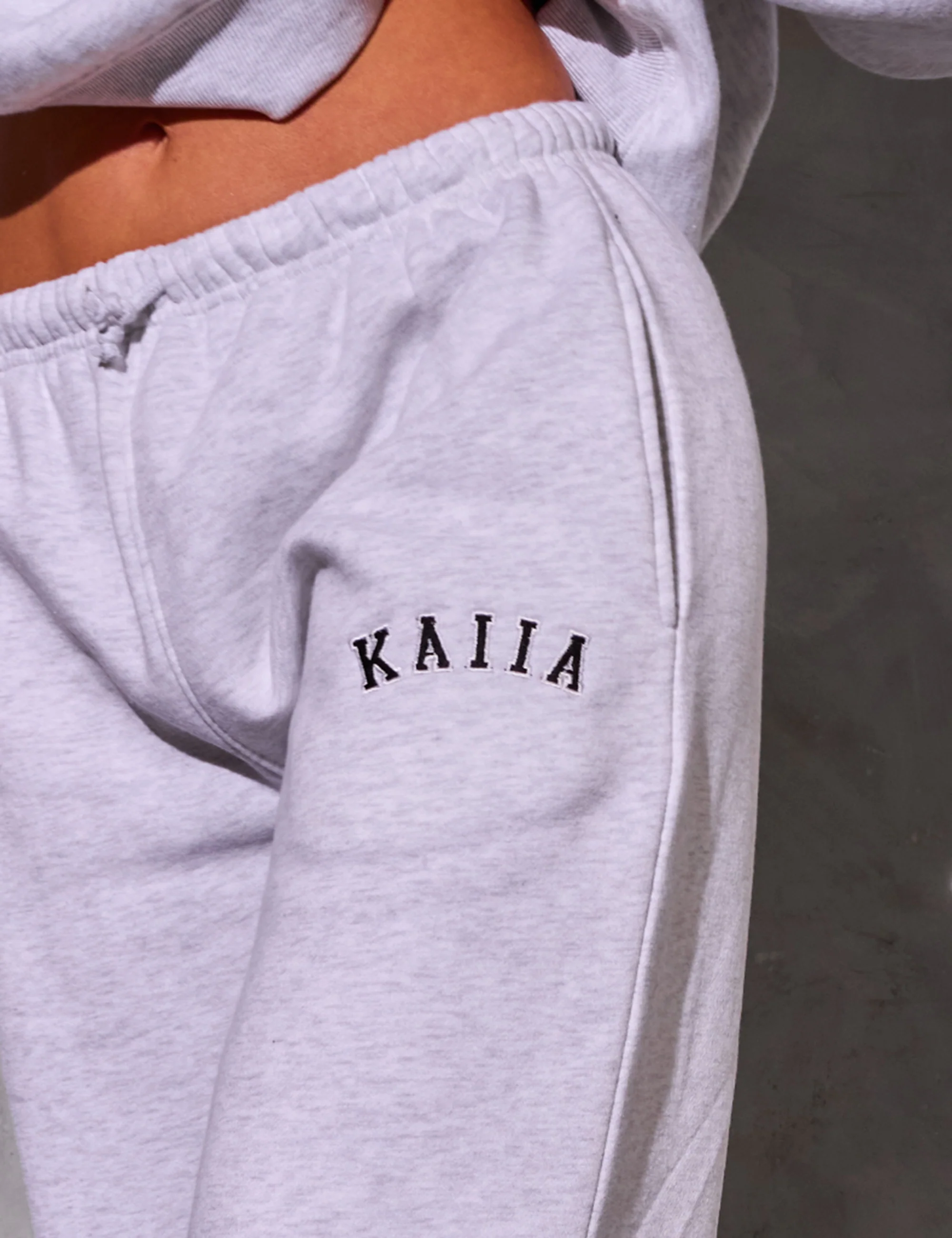 Kaiia Logo Wide Leg Joggers Light Grey Marl & Black - Image 2