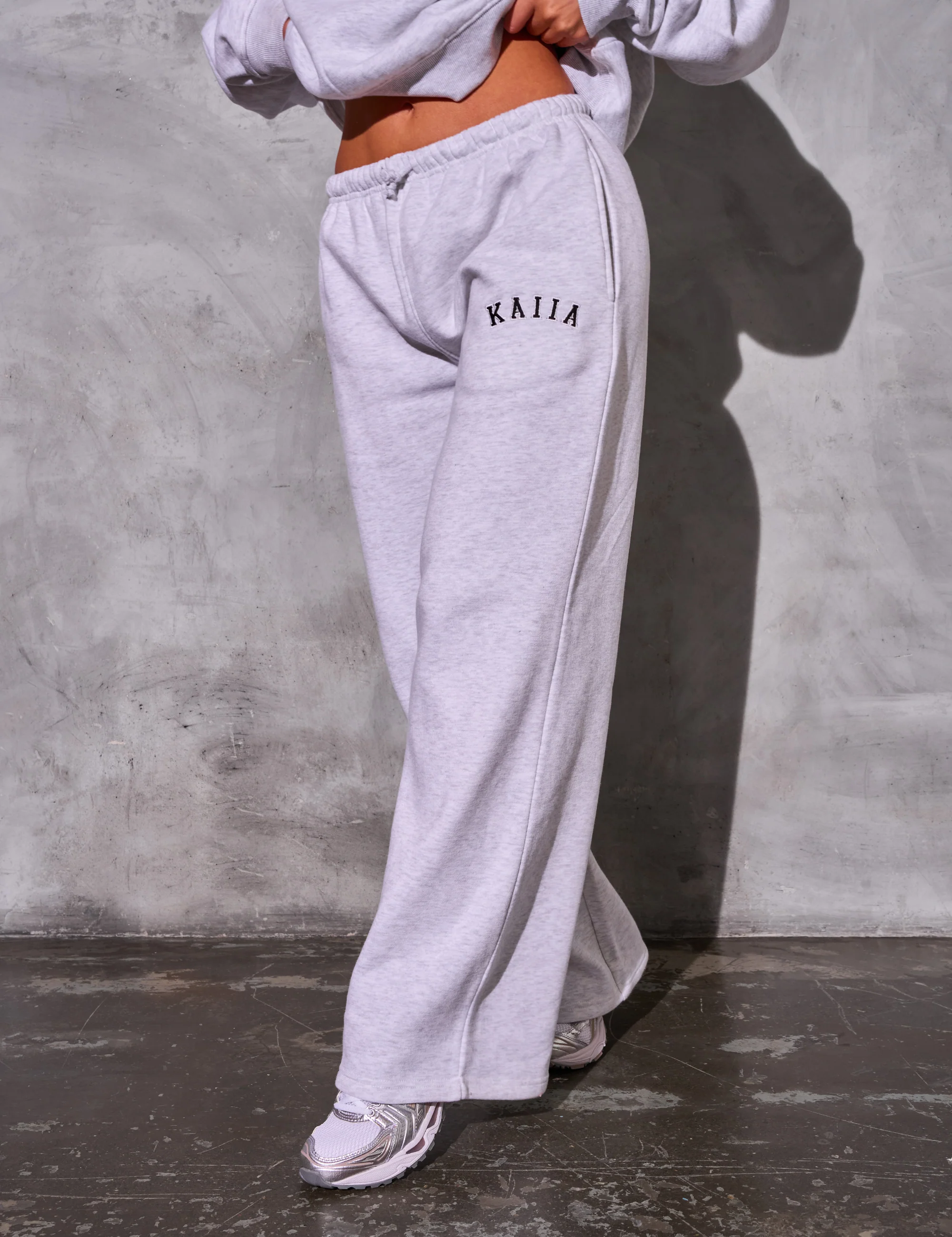 Kaiia Logo Wide Leg Joggers Light Grey Marl & Black - Image 3