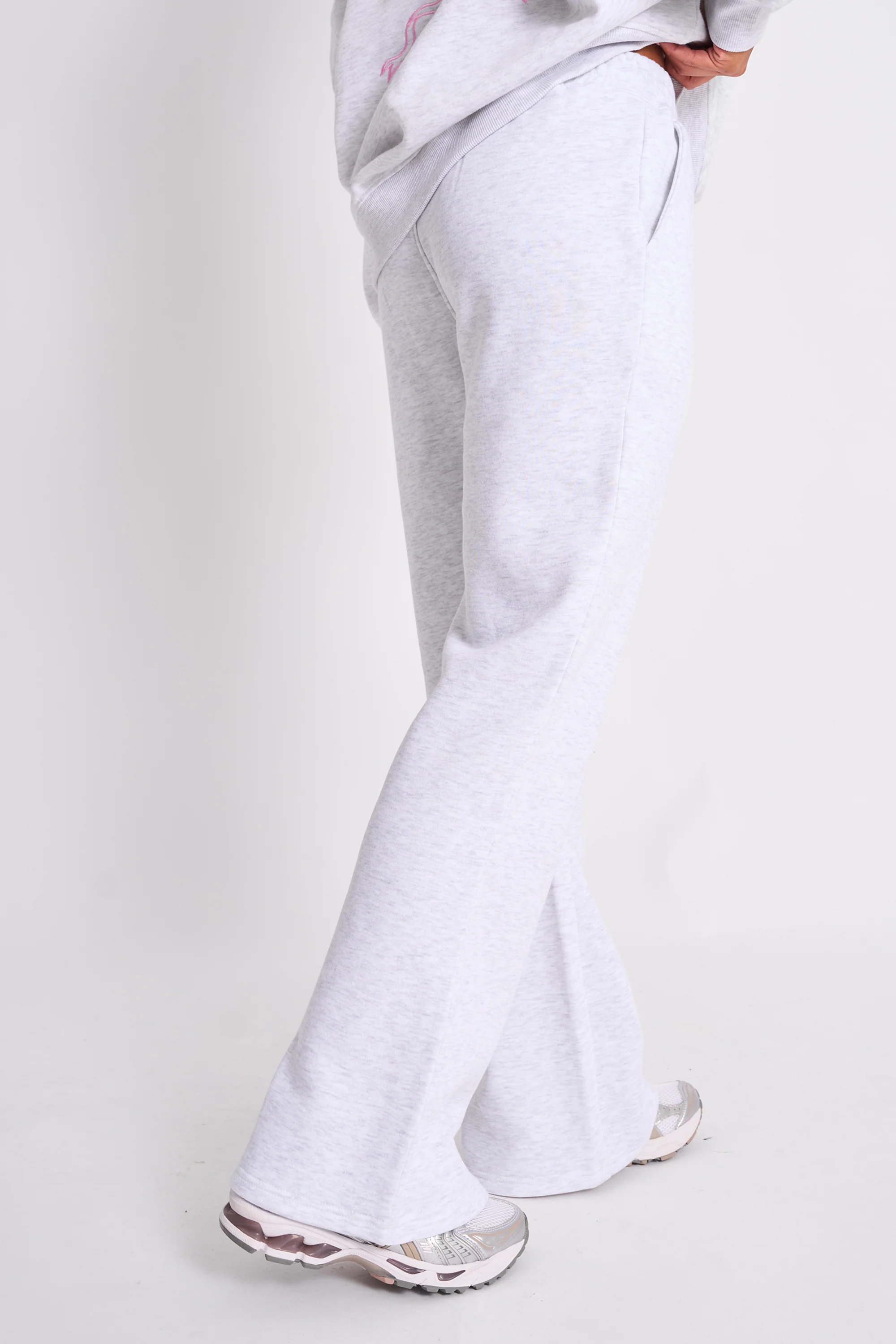 Kaiia Logo Wide Leg Joggers Light Grey Marl & Baby Pink - Image 3