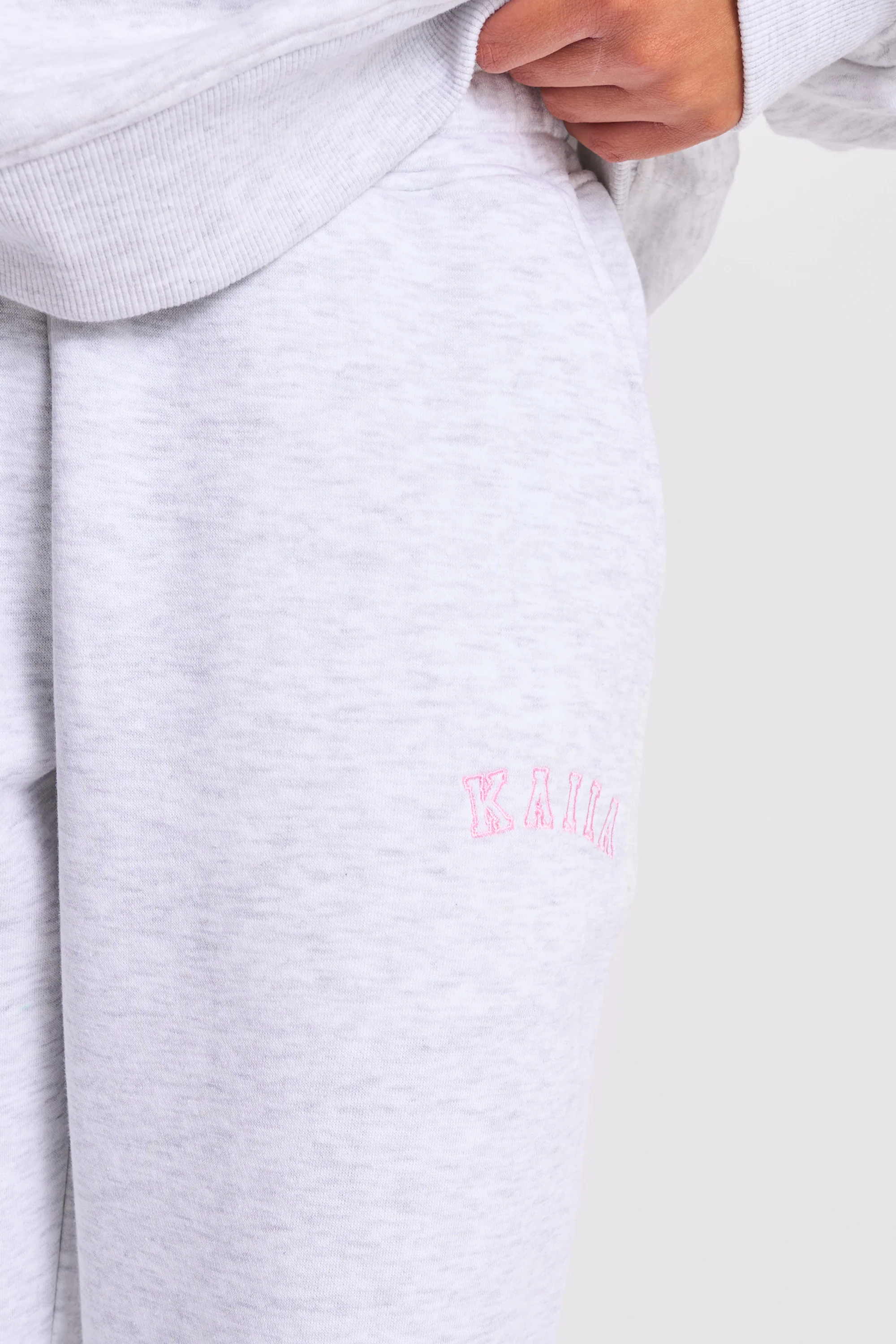 Kaiia Logo Wide Leg Joggers Light Grey Marl & Baby Pink - Image 4