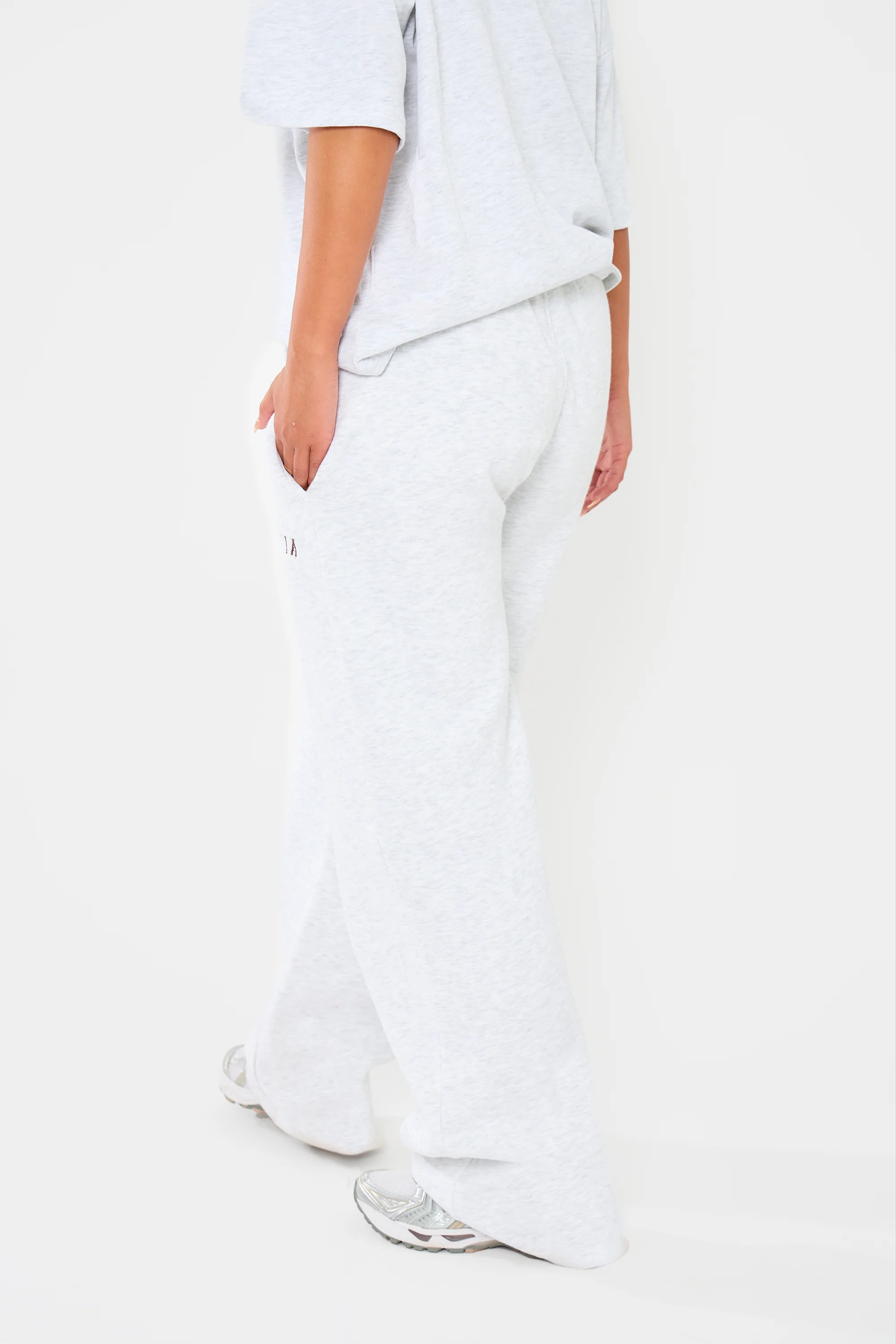 Kaiia Logo Wide Leg Joggers Light Grey Marl & Dark Brown - Image 3