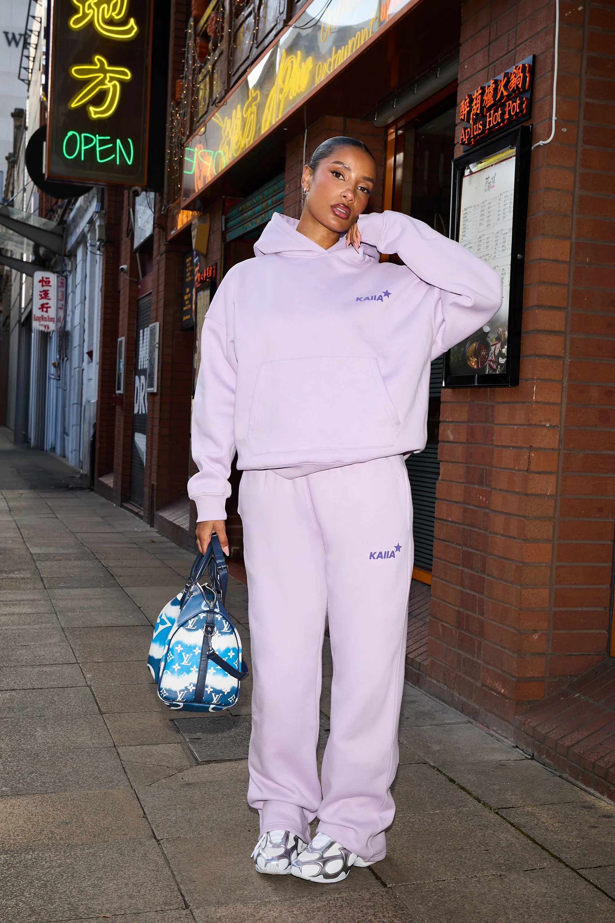 Kaiia Logo Wide Leg Joggers Lilac & Royal Purple