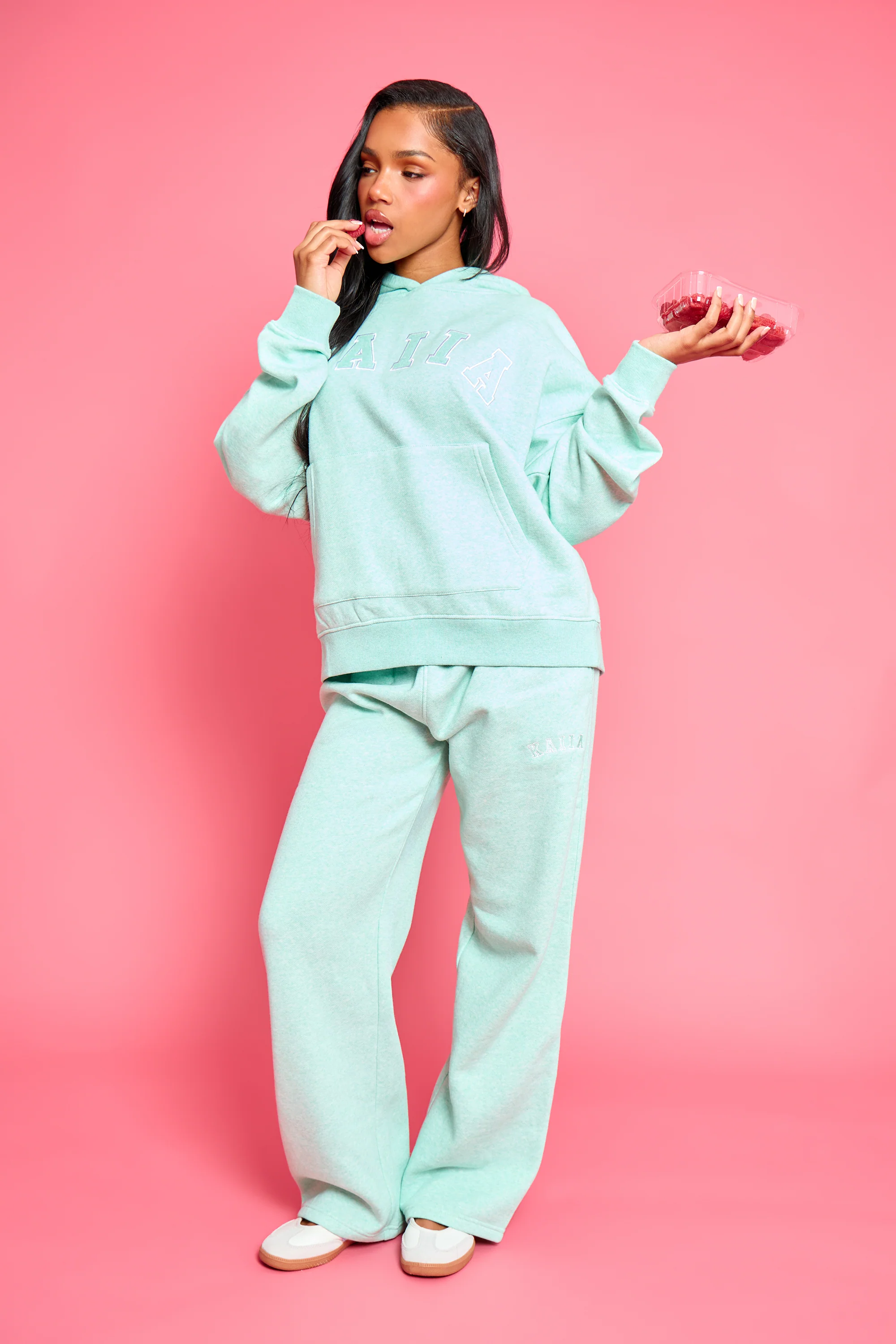 Kaiia Logo Wide Leg Joggers Mint Green Marl