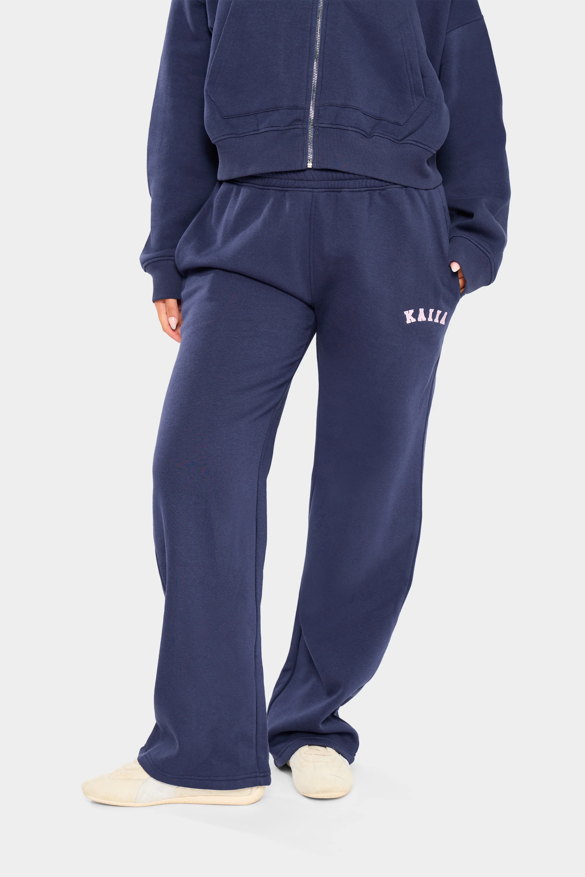 Kaiia Logo Wide Leg Joggers Navy & Pink - Image 6