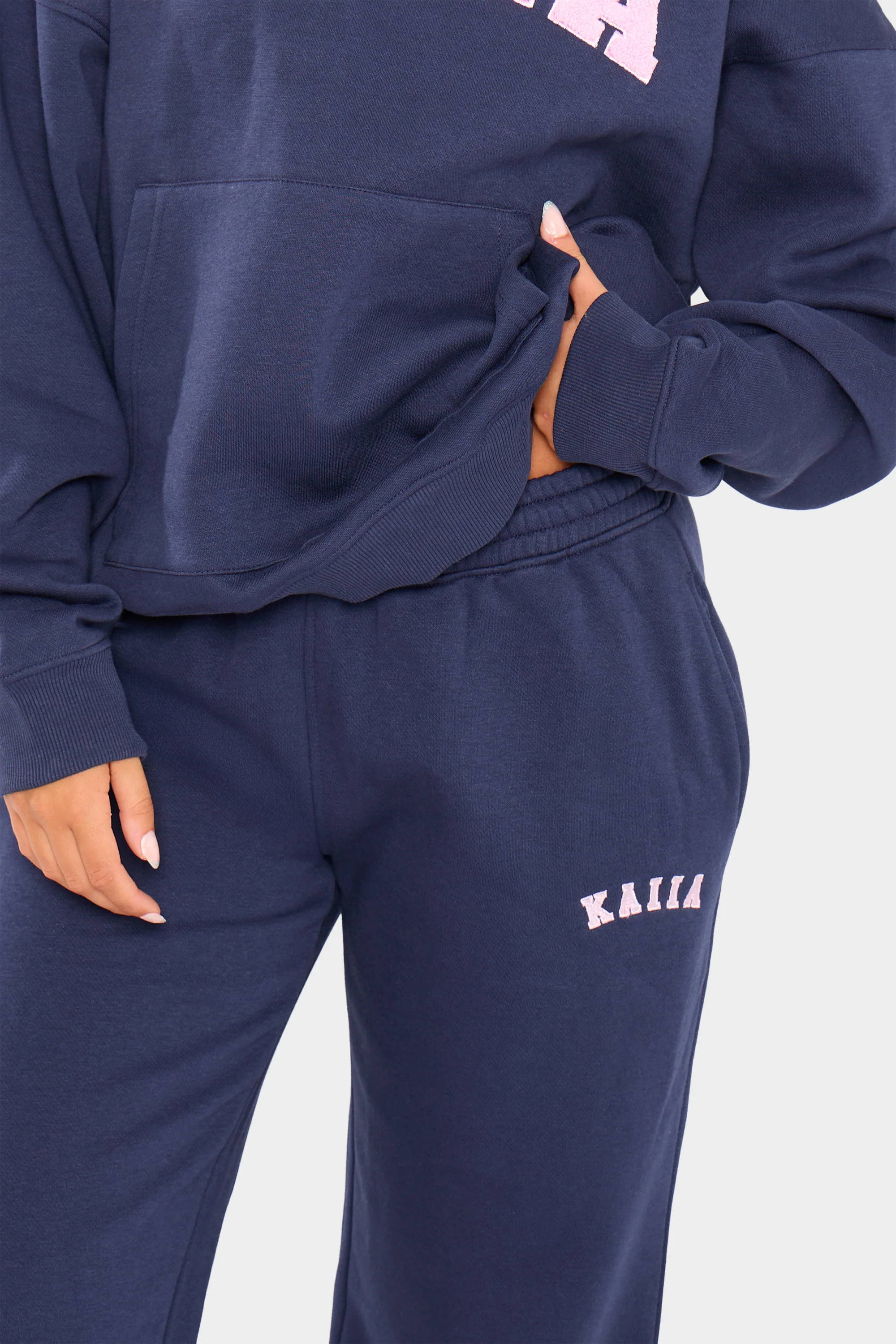 Kaiia Logo Wide Leg Joggers Navy & Pink - Image 7