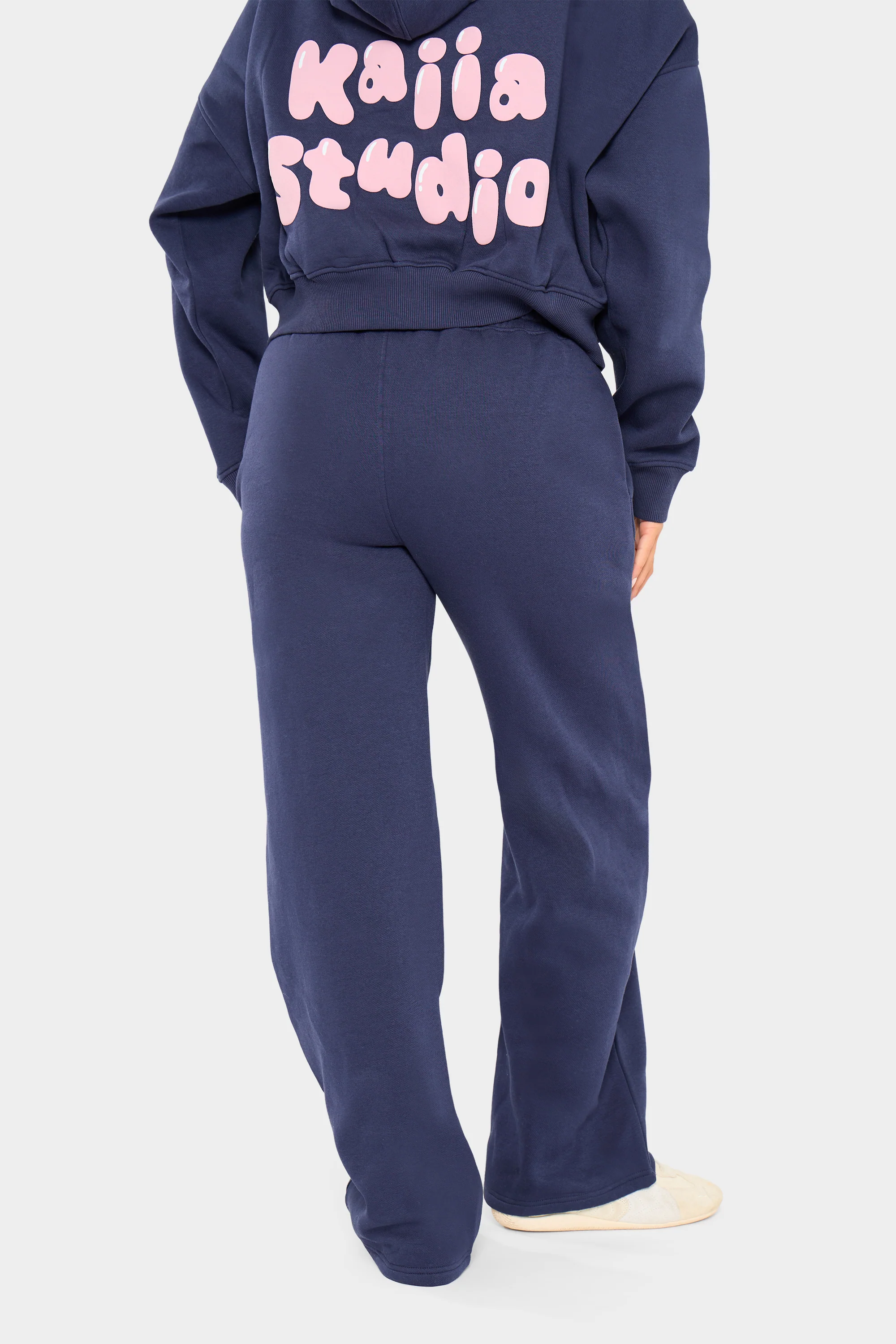 Kaiia Logo Wide Leg Joggers Navy & Pink - Image 8