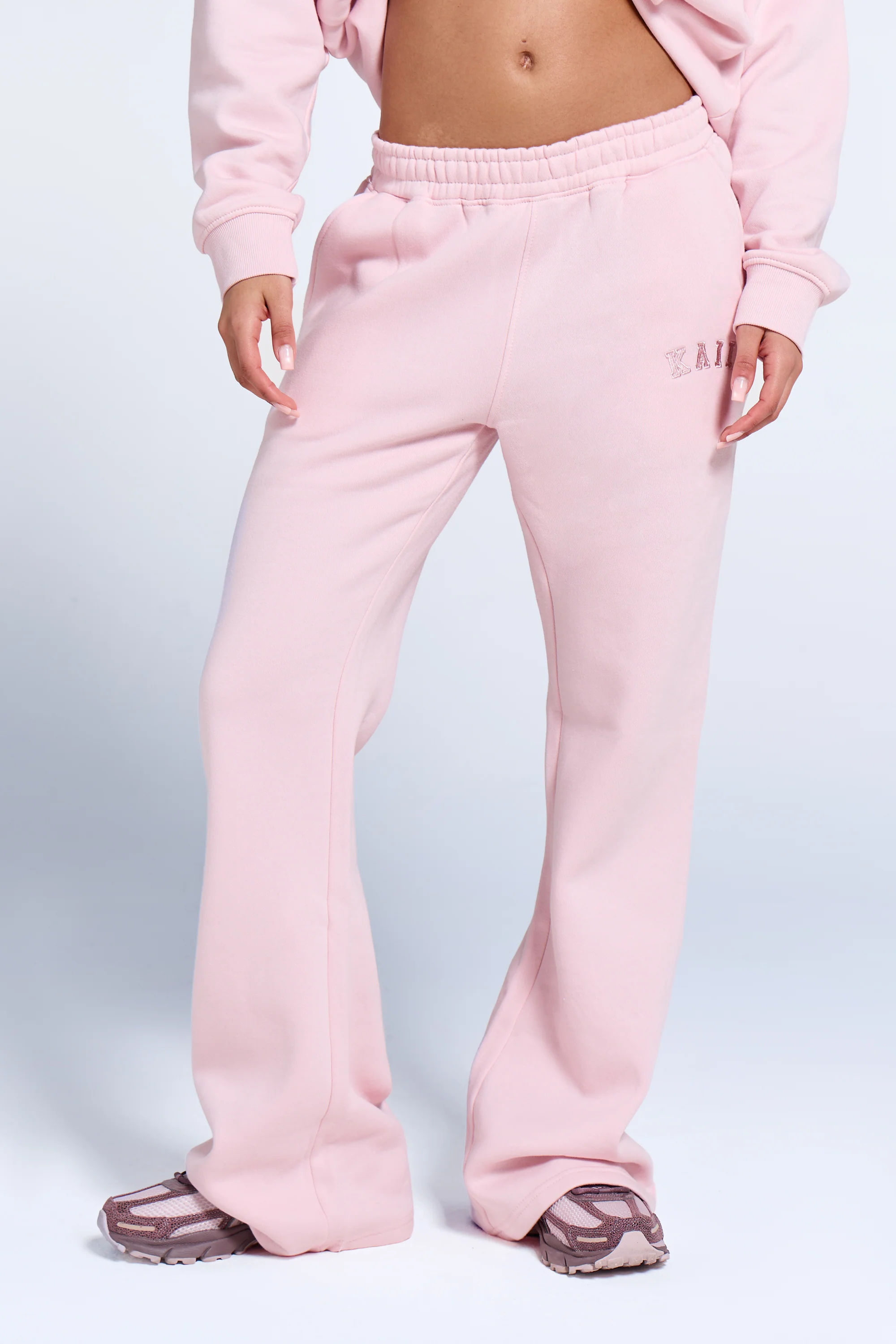 Kaiia Logo Wide Leg Joggers Pink Chai - Image 3