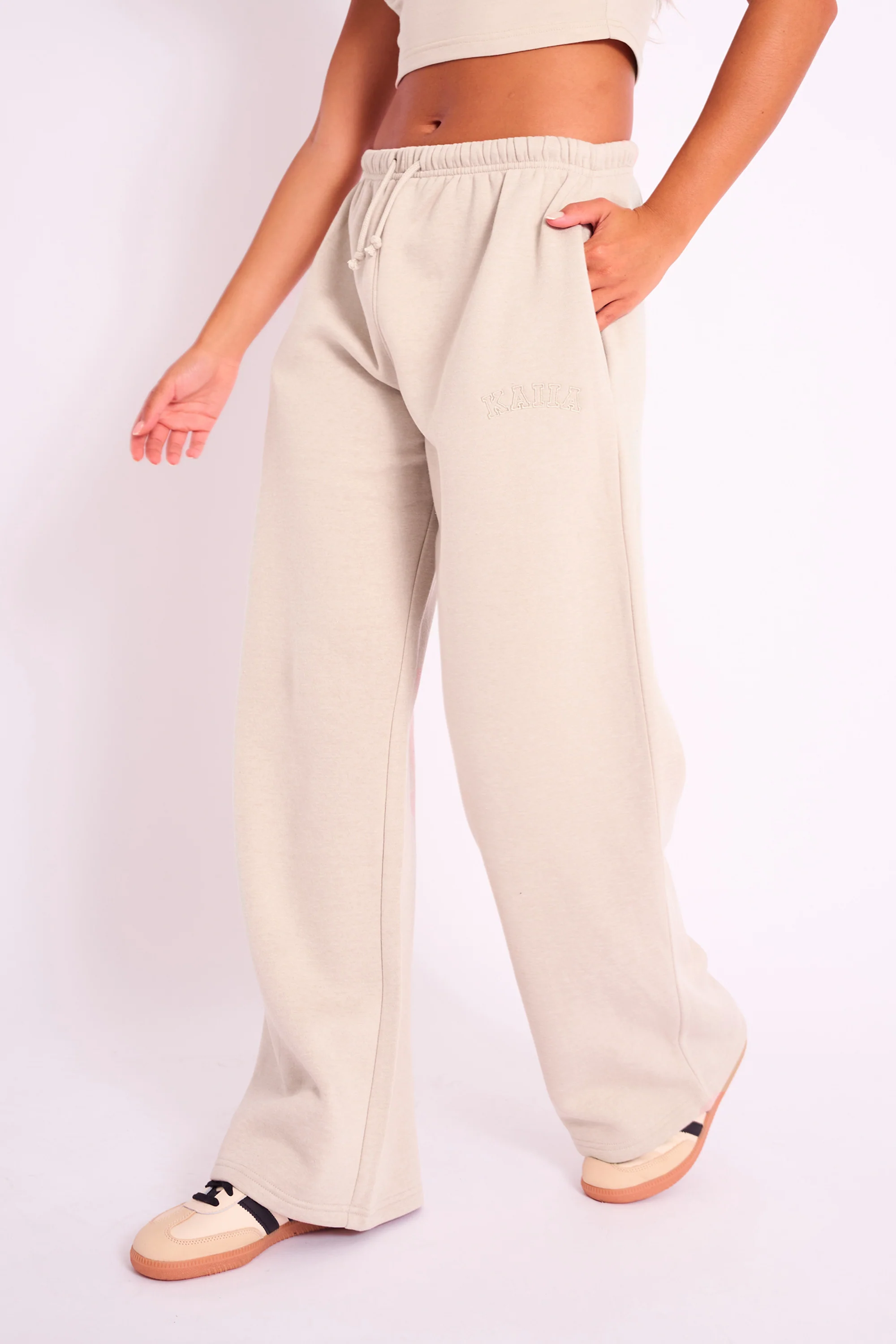 Kaiia Logo Wide Leg Joggers Sand - Image 4