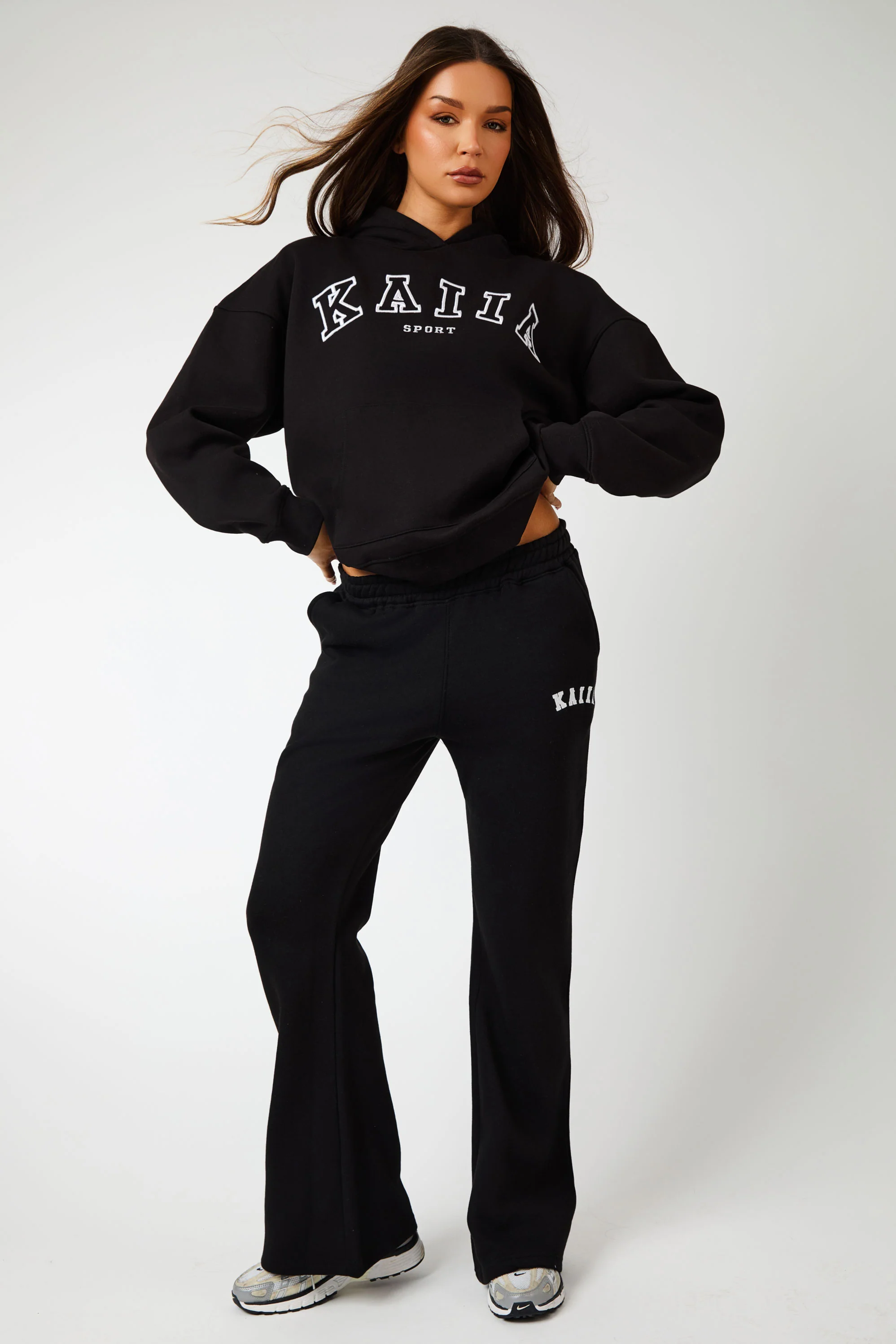 Kaiia Logo Wide Leg Sweat Pants in Black - Image 9