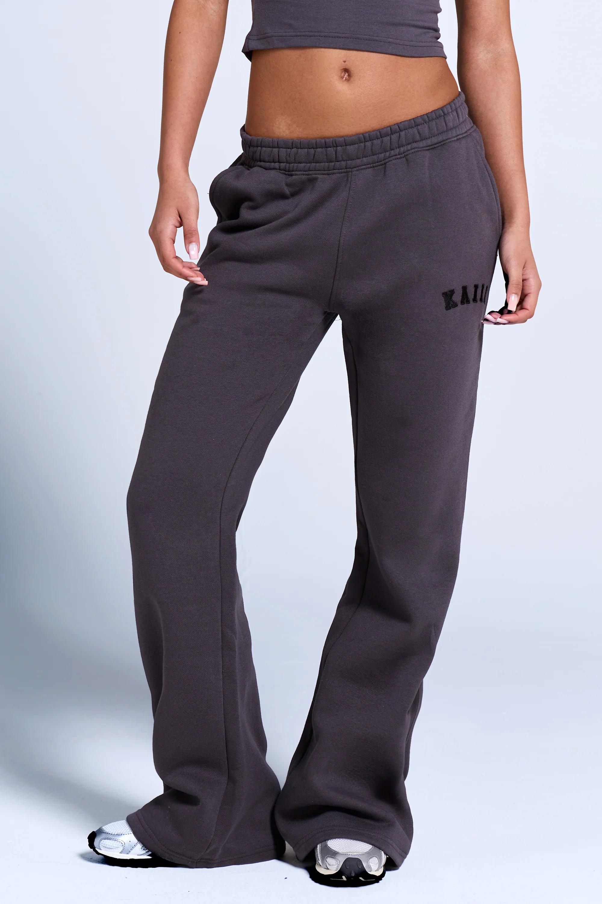 Kaiia Logo Wide Leg Sweat Pants in Dark Grey - Image 3