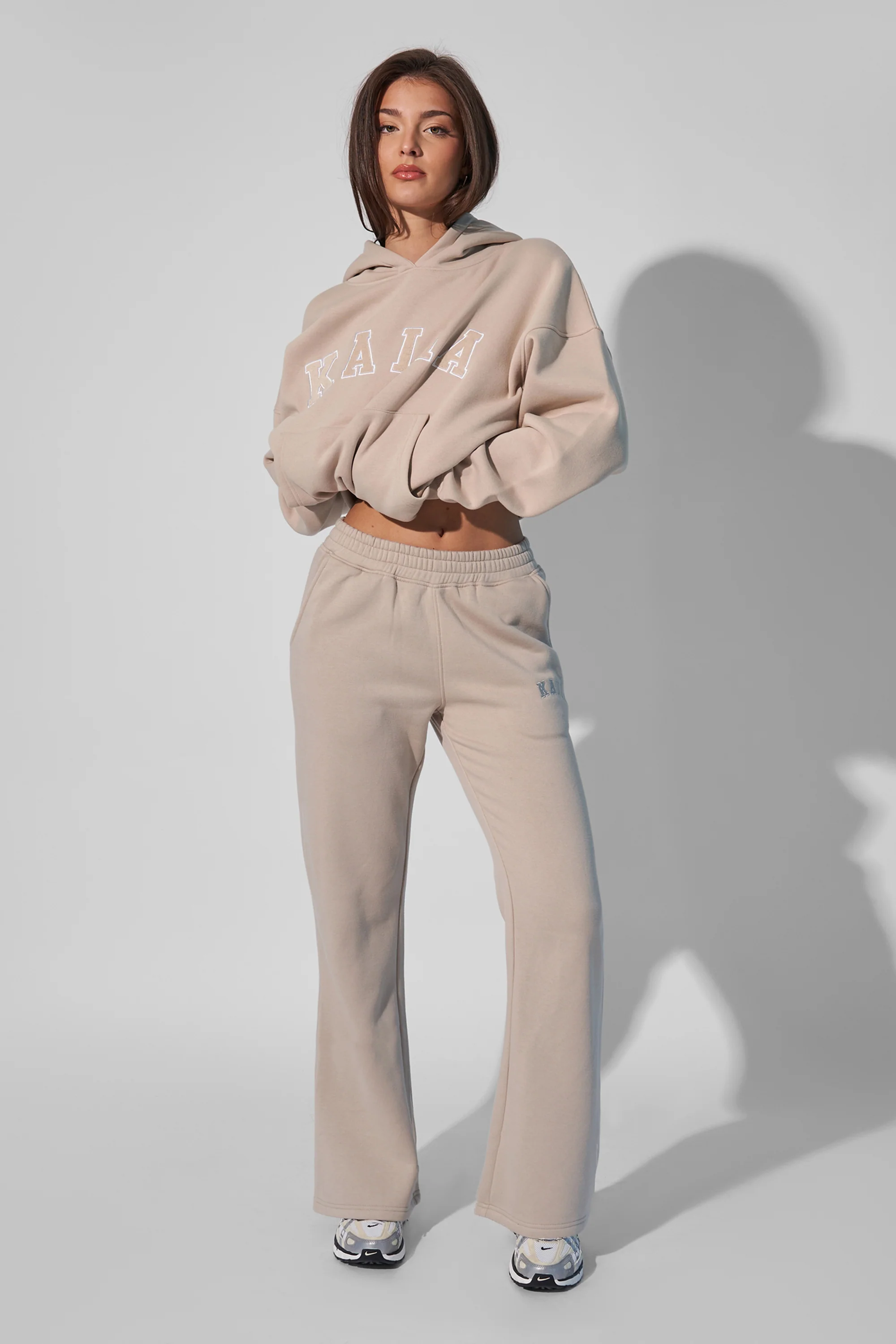Kaiia Logo Wide Leg Sweat Pants in Stone - Image 13