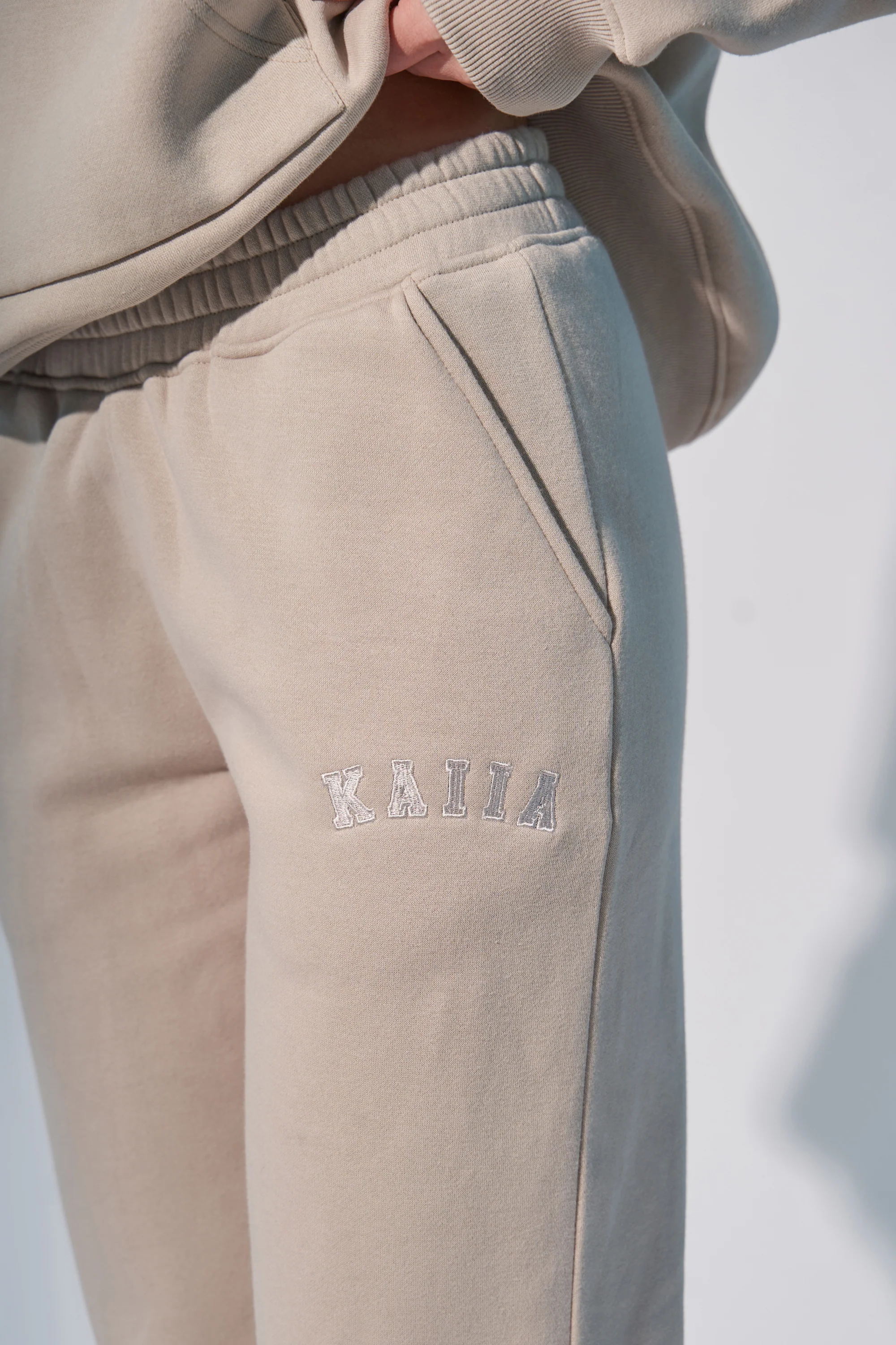 Kaiia Logo Wide Leg Sweat Pants in Stone - Image 14