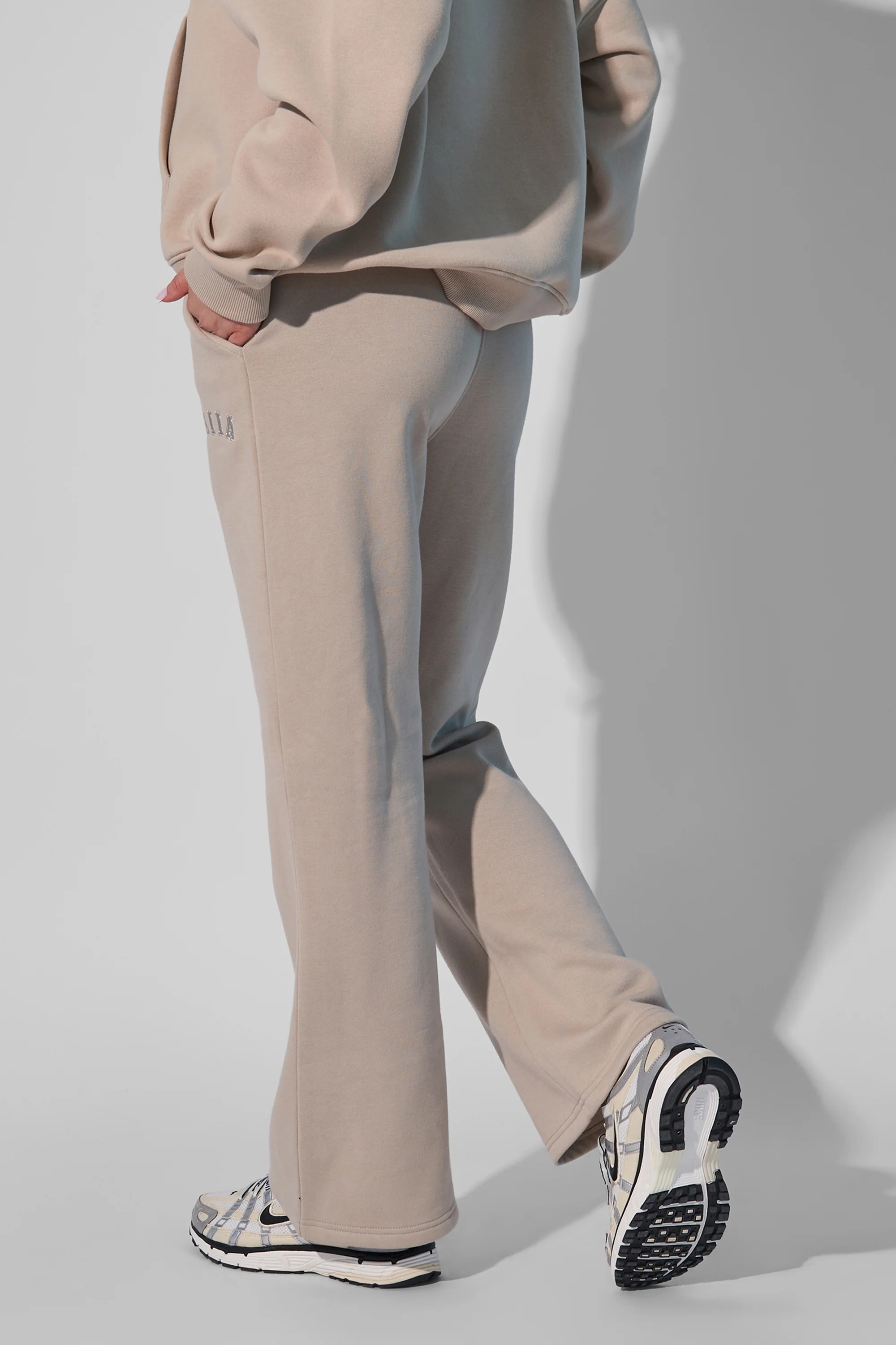 Kaiia Logo Wide Leg Sweat Pants in Stone - Image 16