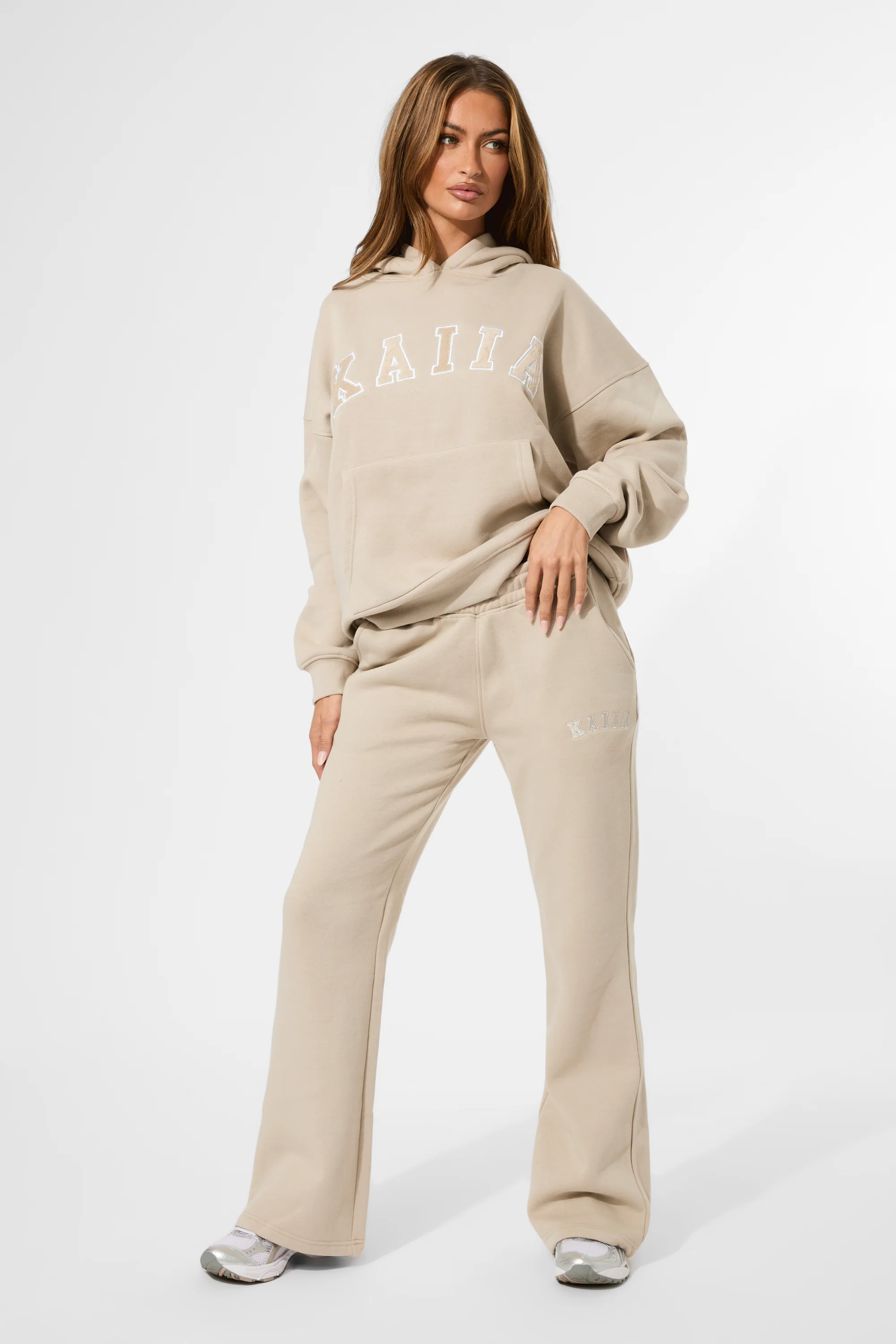 Kaiia Logo Wide Leg Sweat Pants in Stone - Image 5
