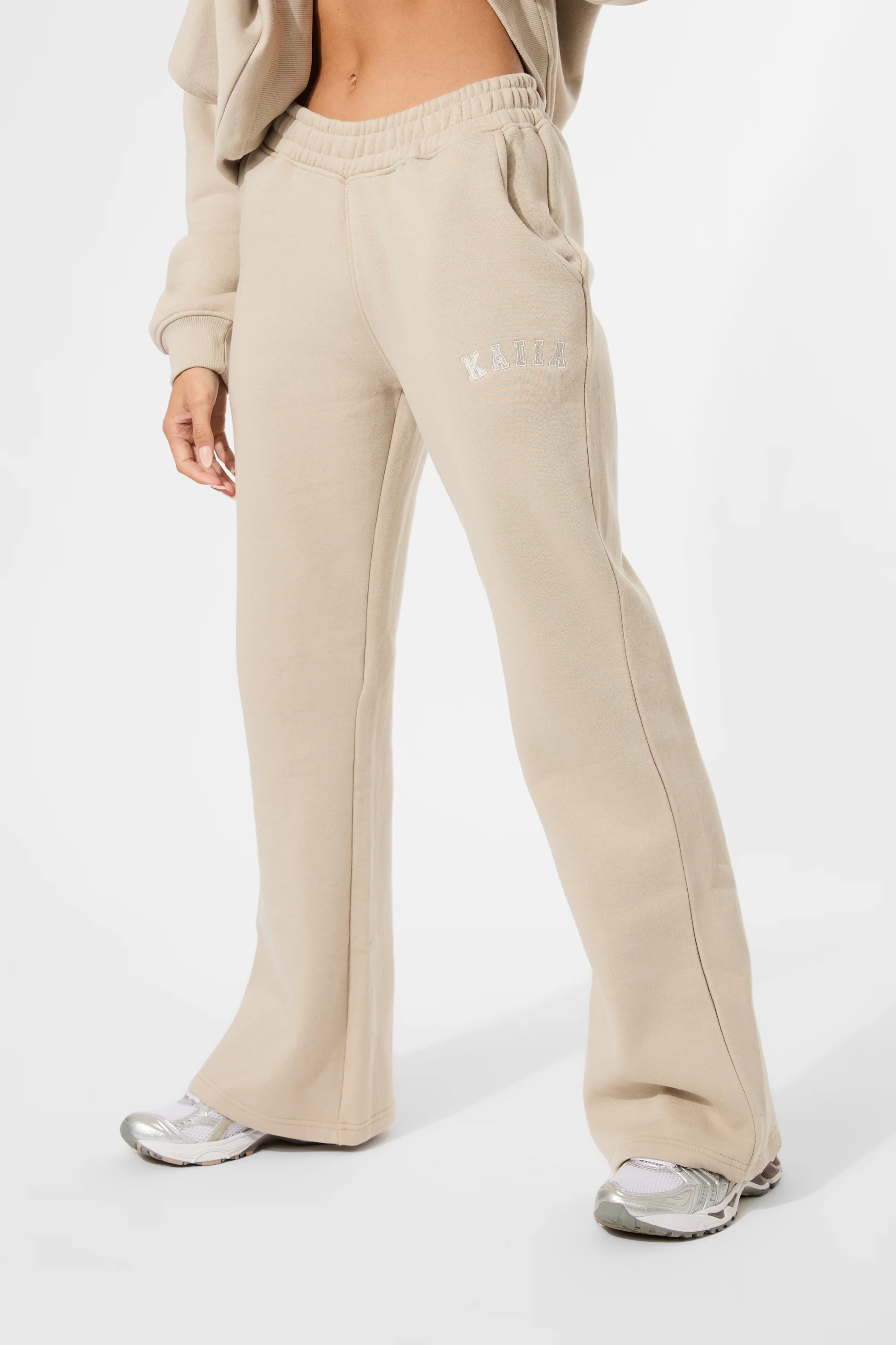 Kaiia Logo Wide Leg Sweat Pants in Stone - Image 6