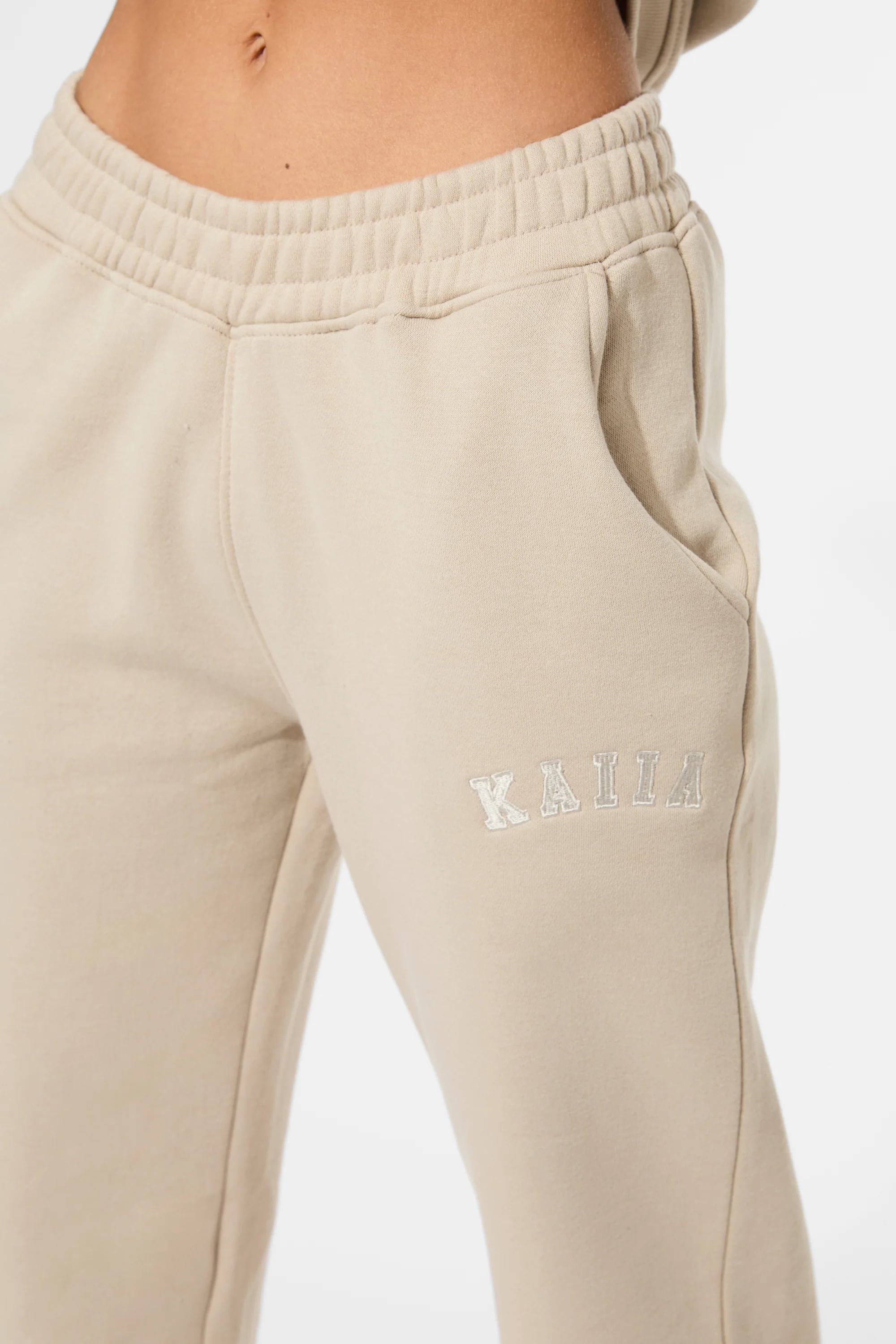 Kaiia Logo Wide Leg Sweat Pants in Stone - Image 8