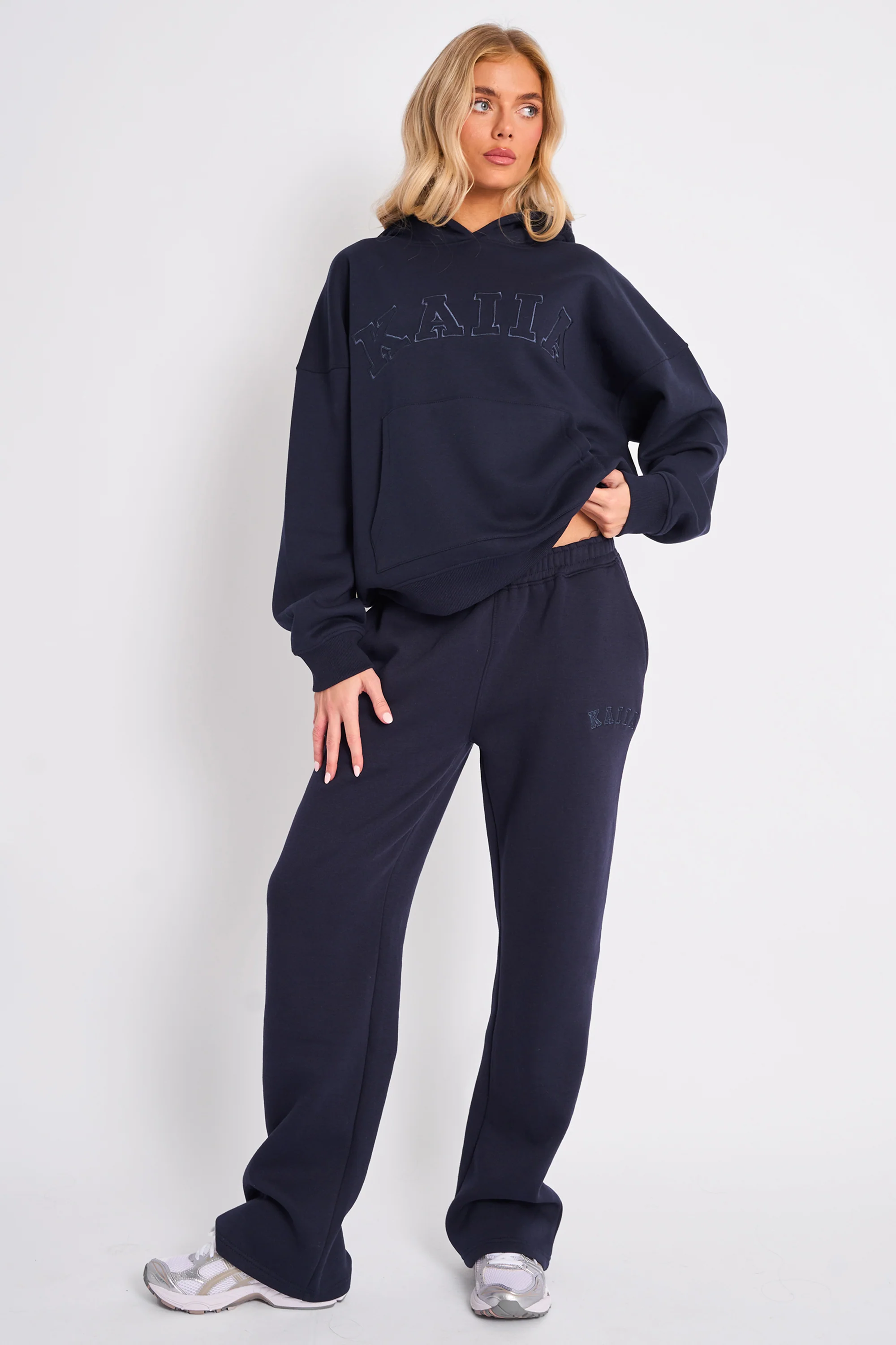 Kaiia Logo Wide Leg Sweat Pants Navy - Image 5